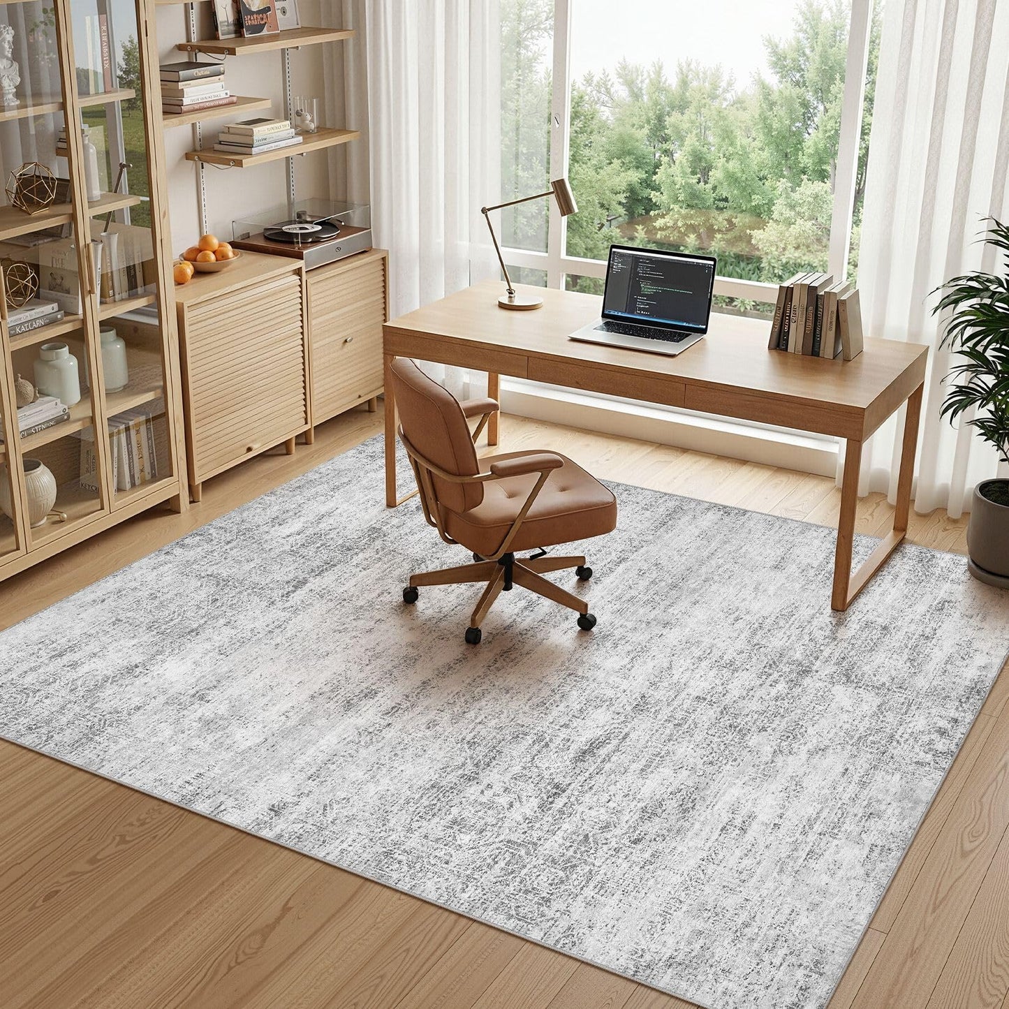 ELLIUNE 5x7 Area Rugs Living Room: Washable Non Slip Soft Abstract Gray Rugs for Bedroom Dining Deor, Low Pile Stain Resistant Indoor Carpet for Farmhouse Nursery Office Kid & Pet Friendly