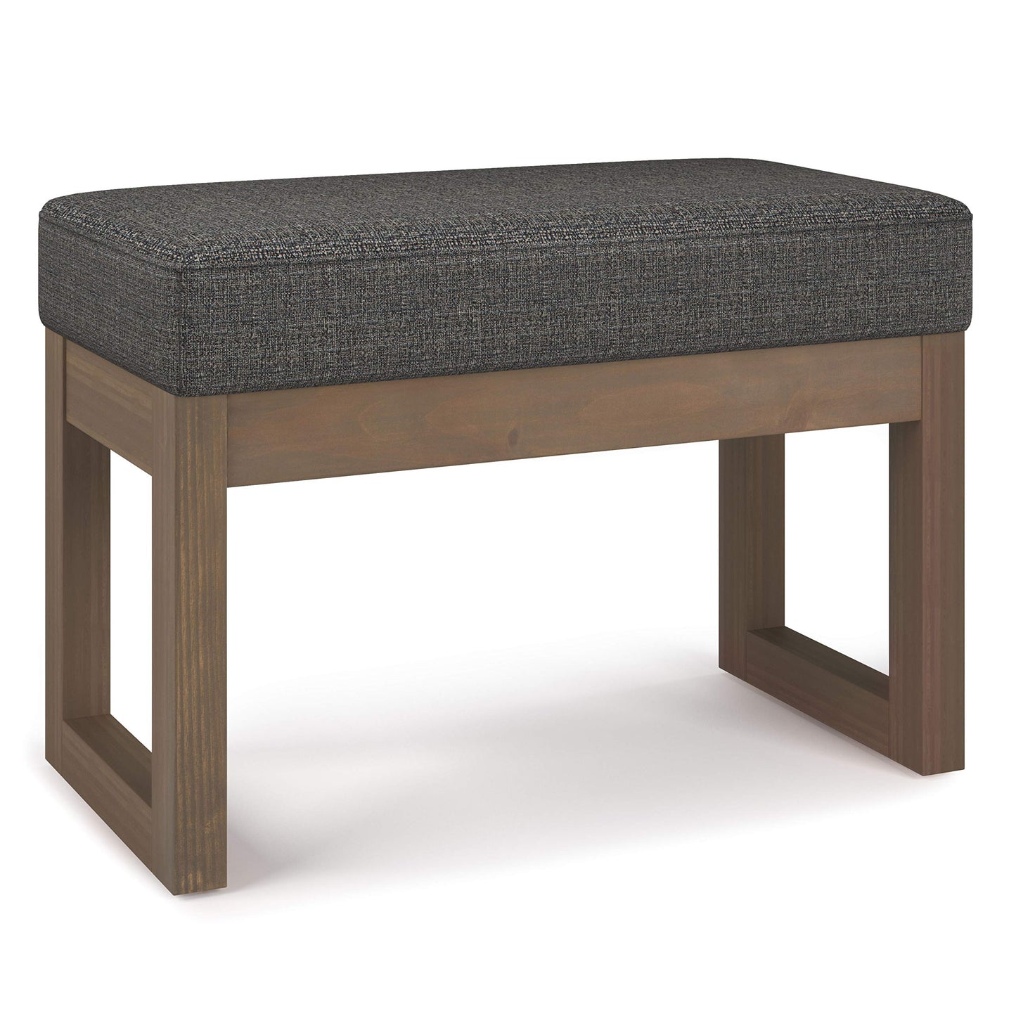 SIMPLIHOME Milltown Small Ottoman Bench - 27" Wide x 18" High Upholstered Tweed Look Fabric Rectangle Footstool Ottoman in Ebony, Contemporary Bench for Entryway with Cushioned Seat, Assembled