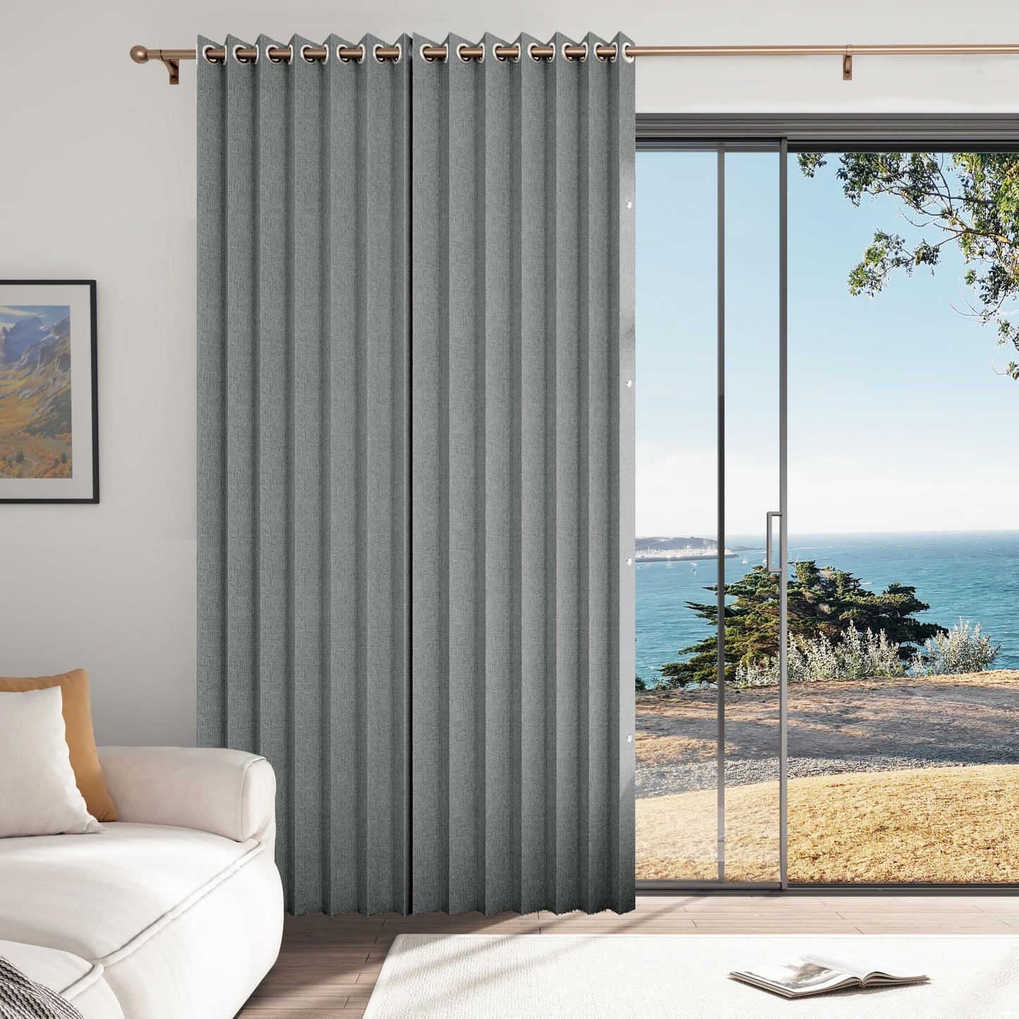HMYI Faux Linen Pinch Pleated Style Look Blackout Curtains & Drapes 96 Inch Long Bedroom/Livingroom Farmhouse Curtains, 1 Panel, W52 x L96, Grey