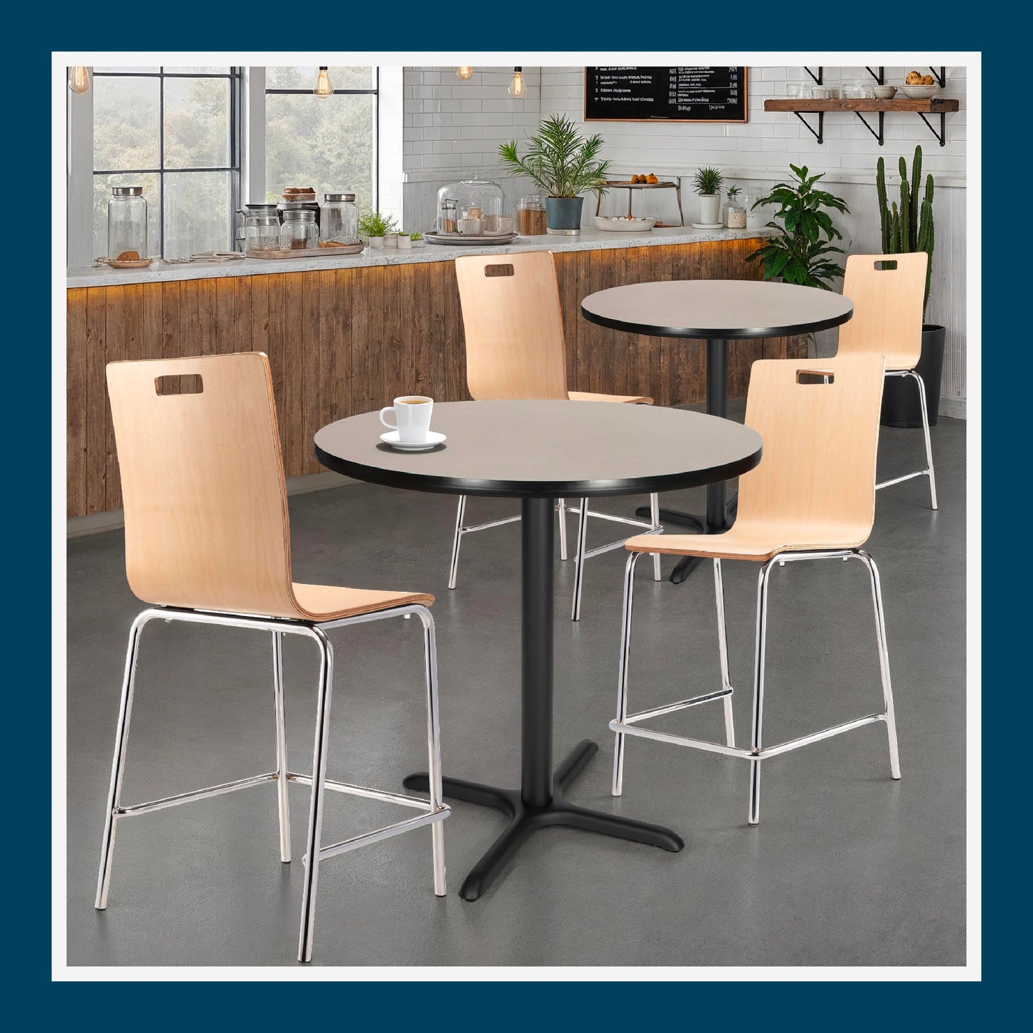 OEF Furnishings OEFCT13636XCGY Premium Commercial-Grade Restaurant and Breakroom Cafe Table (Round, 36 in Diameter, 36 in Counter Height, X-Base, Black Frame, Gray Nebula Laminate)