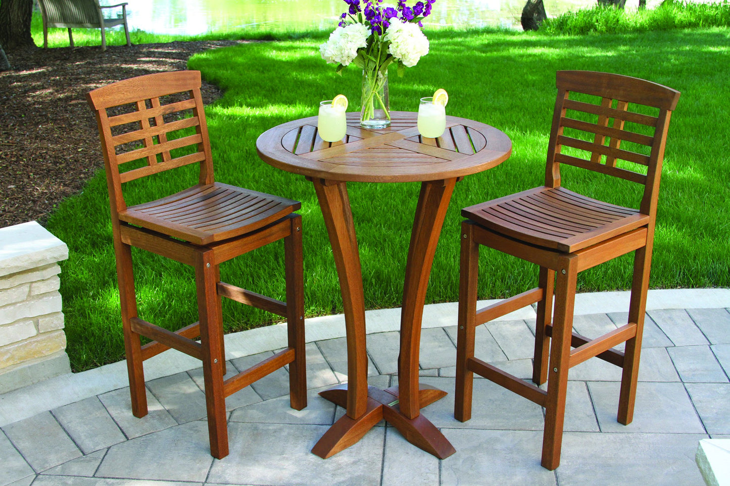 Outdoor Interiors Eucalyptus 30-Inch Diameter Round Bar Table