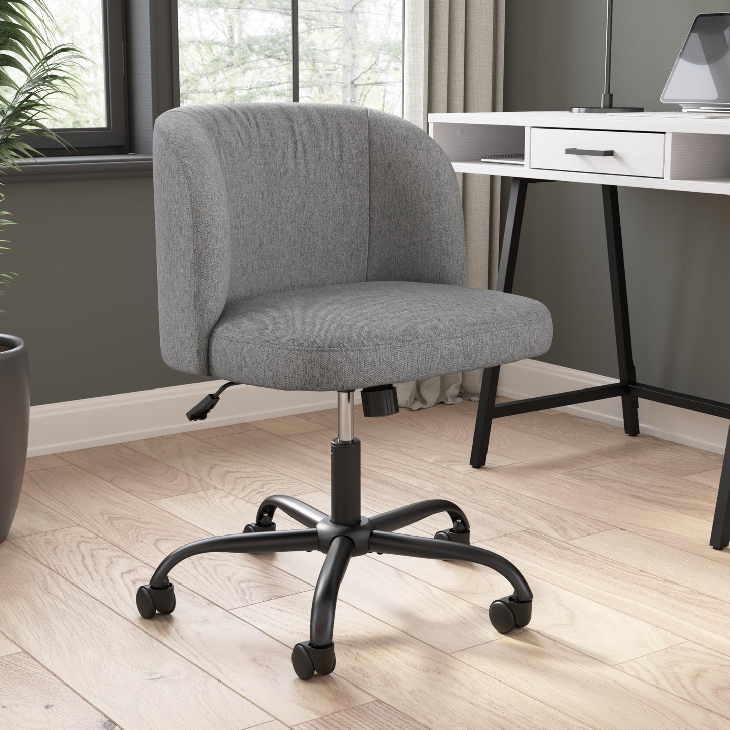 Bush Home Armless Desk Chair for Home Office, Adjustable Seating with Wheels and Swivel Base, Pembroke Collection, Warm Gray Fabric Upholstery