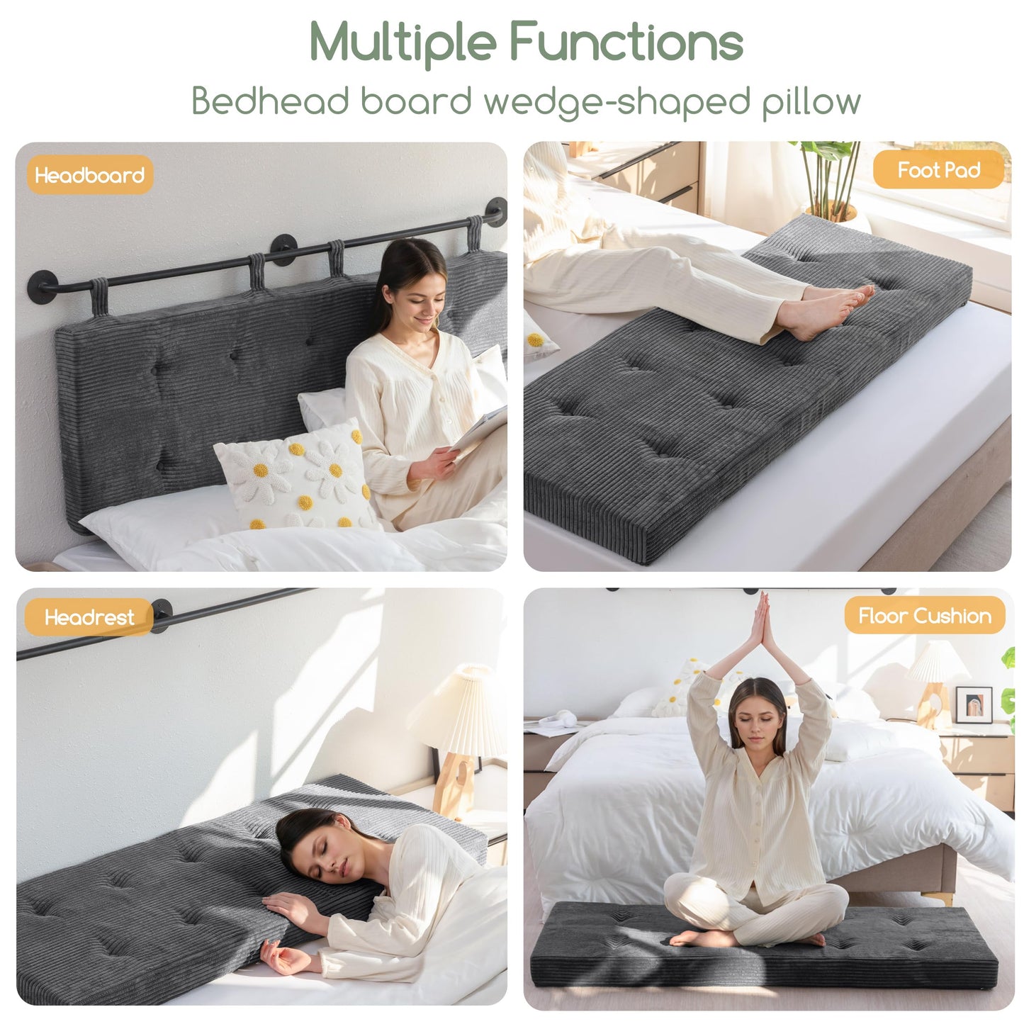 HIGOGOGO Wall Mounted Headboards for Queen Size Bed, Hanging Head Board Wall with Button Tufting, Adjustable Height Headboard for Bedroom,Darkgrey