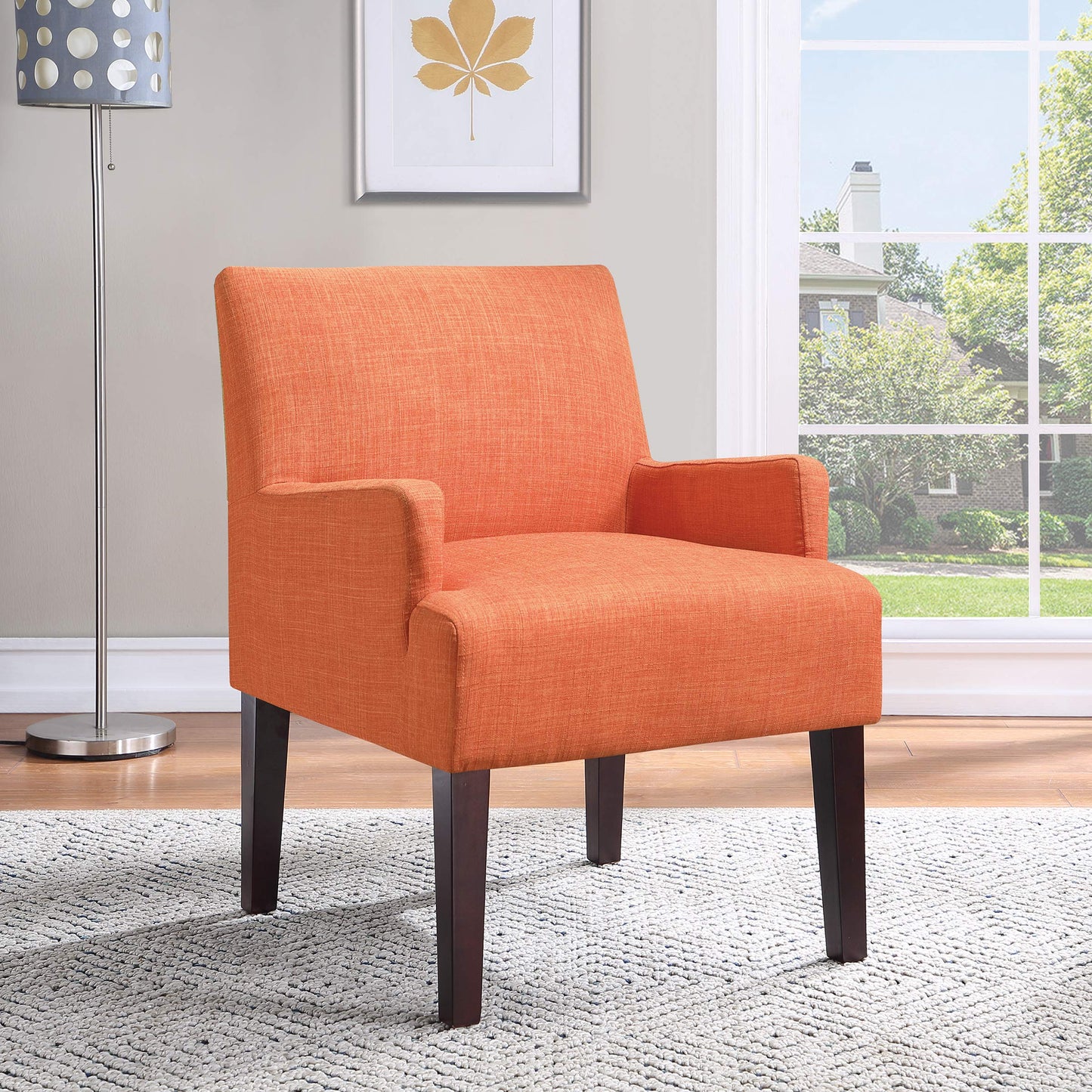 OSP Home Furnishings Main Street Upholstered Guest Chair with Espresso Finish Accents, Tangerine Orange Fabric