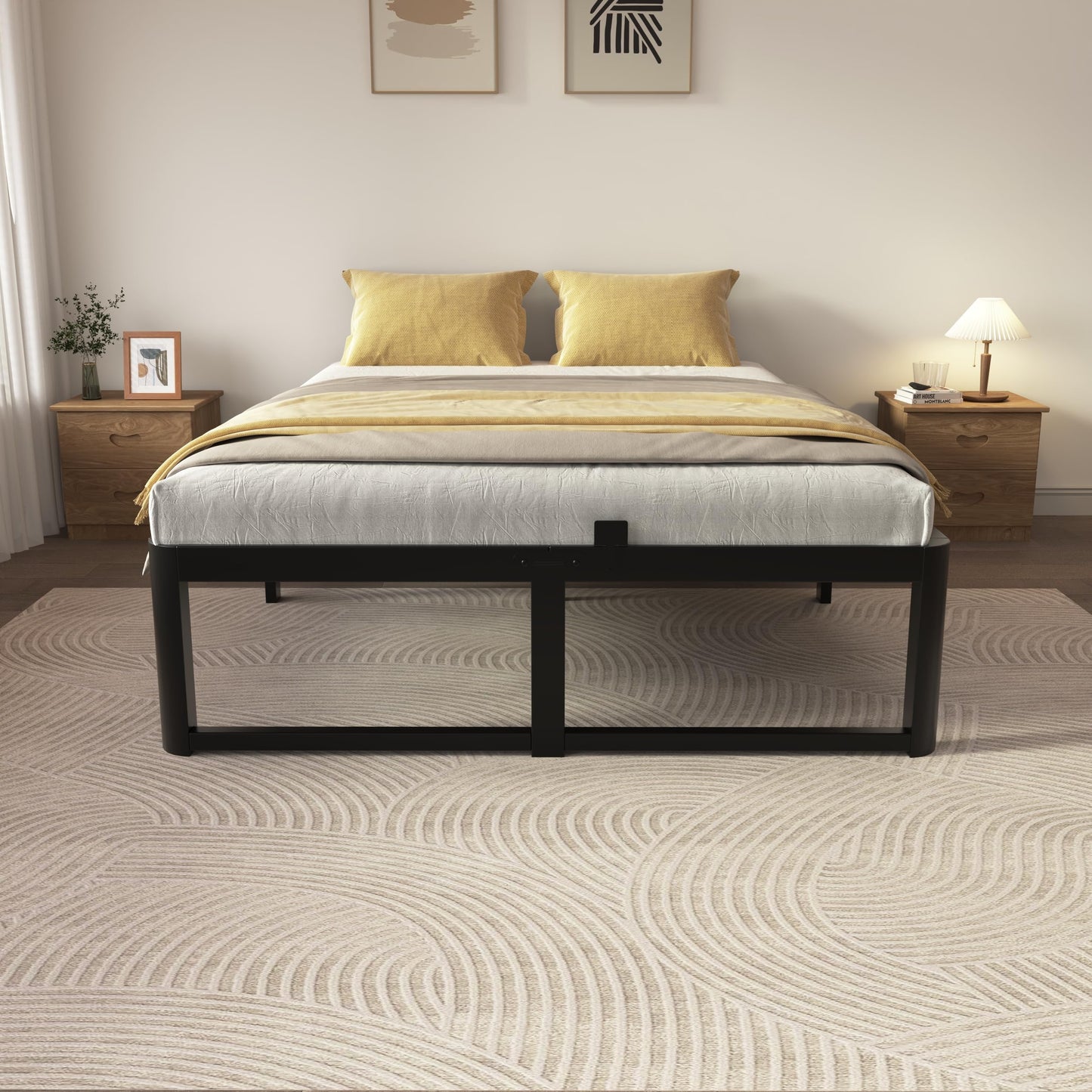 ZTH Full Size Metal Platform Bed Frame 16 in, No Box Spring Needed, Black
