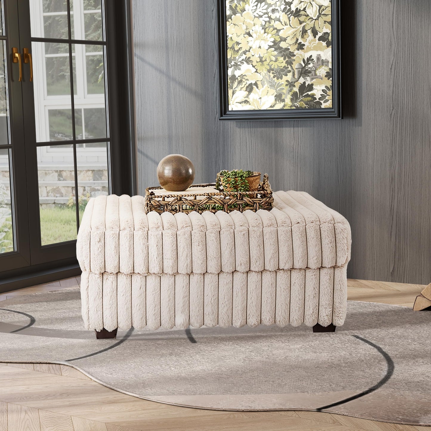 Roundhill Furniture Belvoir Accent Cocktail Ottoman, Beige Champagne