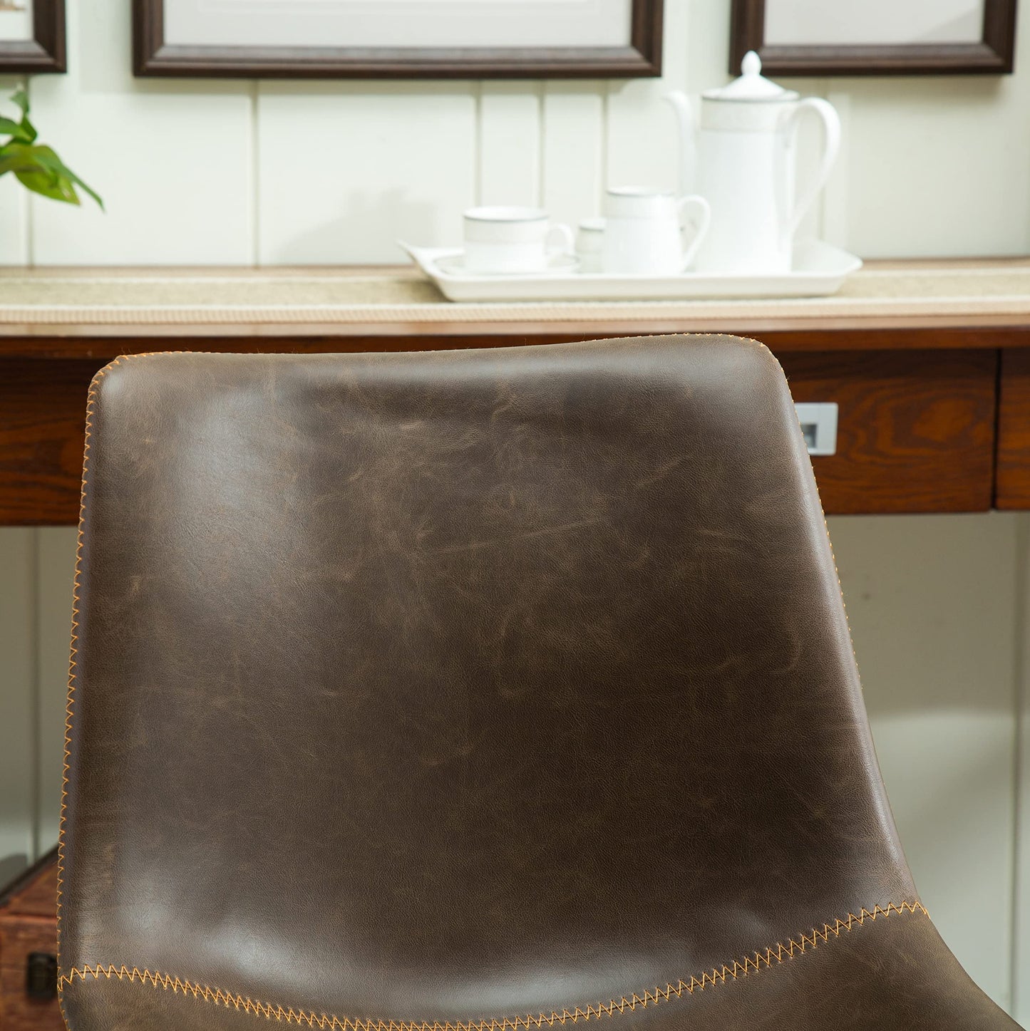 Roundhill Furniture Lotusville Vintage PU Leather Dining Chairs, Set of 2, Antique Brown
