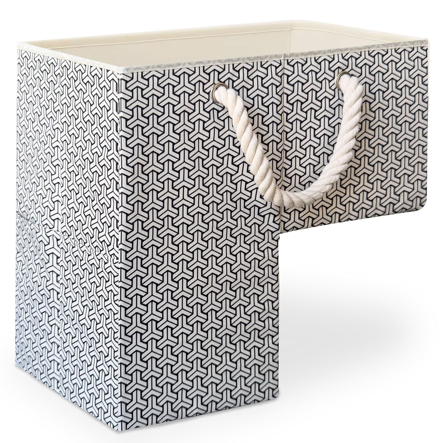 Stair Basket with Modern Geometric Pattern - Foldable Stair Baskets for Carpeted Stairs - Stairway Organizer with Cotton Handle and Pockets for Organizing and Decluttering Your Home
