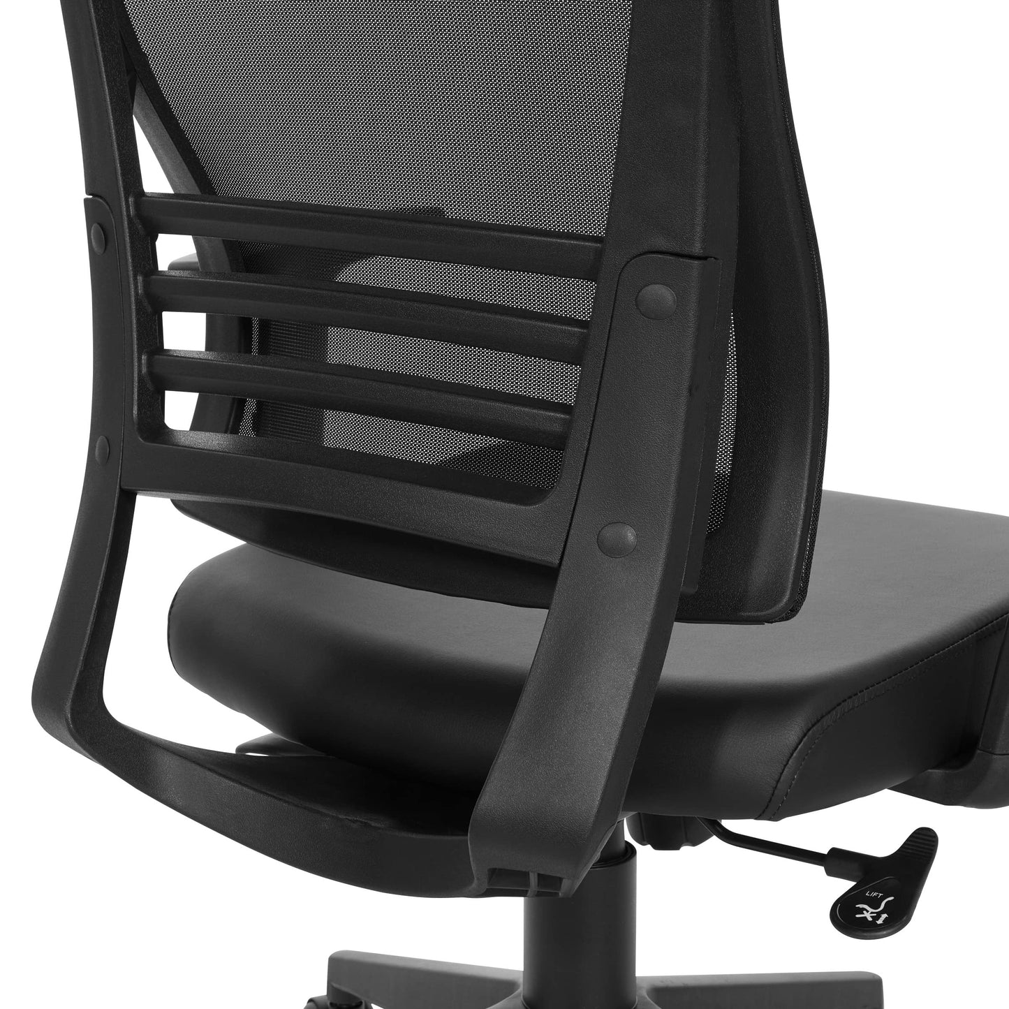 Office Star Mesh Back Office Chair with 2-to-1 Synchro Tilt Control and Adjustable Padded Arms, Black Faux Leather with Black Frame