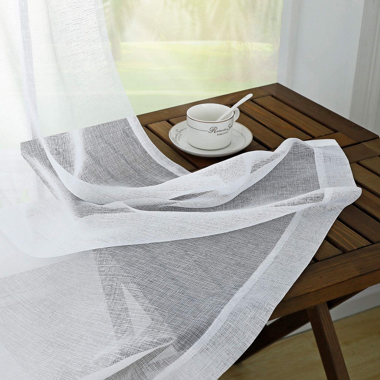 KOUFALL White Sheer Curtains 84 Inches Long 2 Panels,Gauze Cheese Cloth Linen Look Rod Pocket Flowy See Through Curtains for Living Room Bedroom