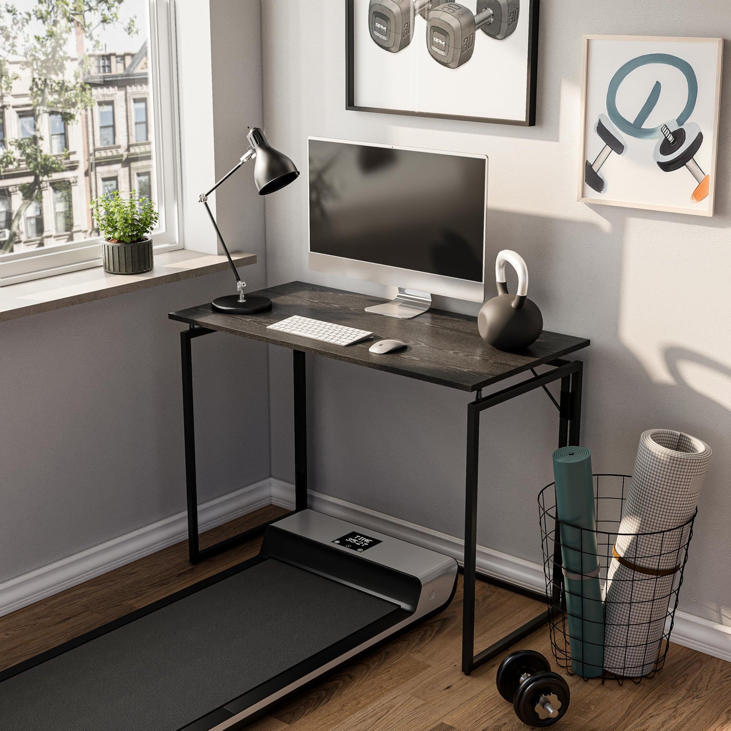 alawooder Folding Desk - 39.4” Wood Top Foldable Desk for Small Spaces | No Assembly Required Compact Desk for Home Office, Writing, and Study
