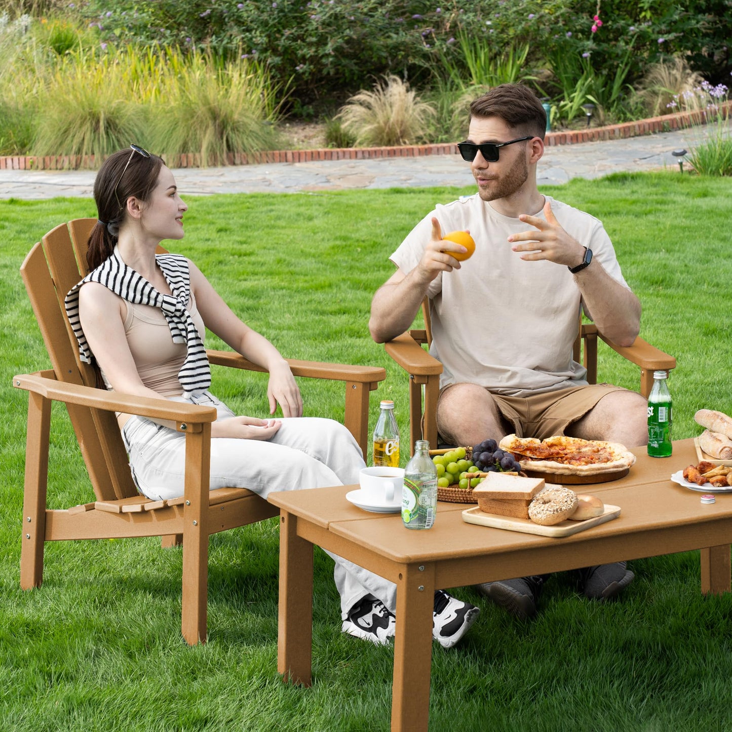nevilywood Compact Stackable Adirondack Chairs,All Weather HDPE,380lb,Teak