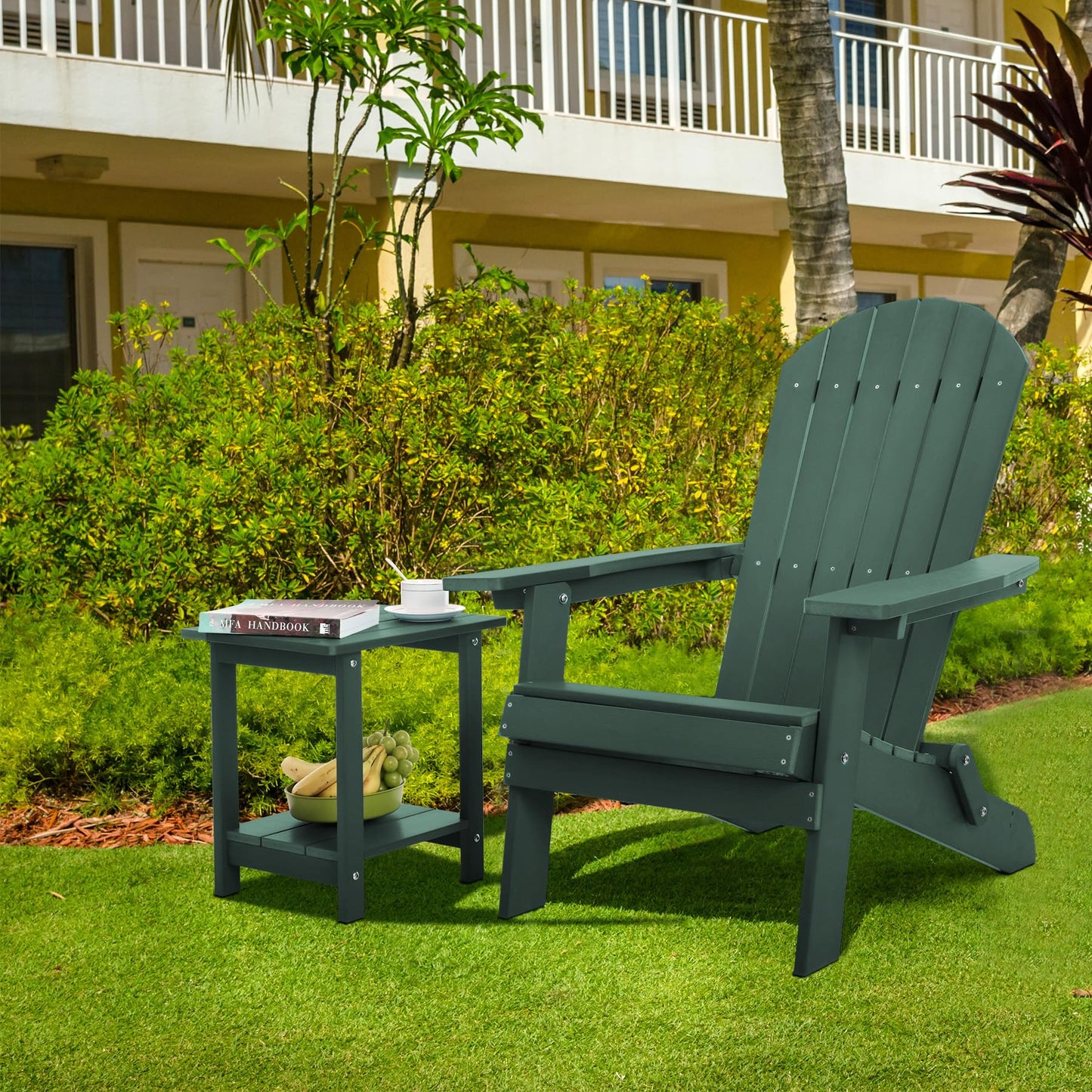 Meluvici Double Adirondack Side Table Weather Resistant, Outdoor Rectangular End Table for Adirondack Chair, Dark Green