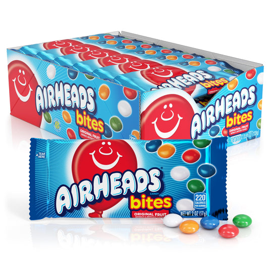 Airheads Candy Bites, Chewy Candy Bags, Assorted Fruit Flavors Naturally and Artificially Flavored, 2 Ounces (18-Pack)
