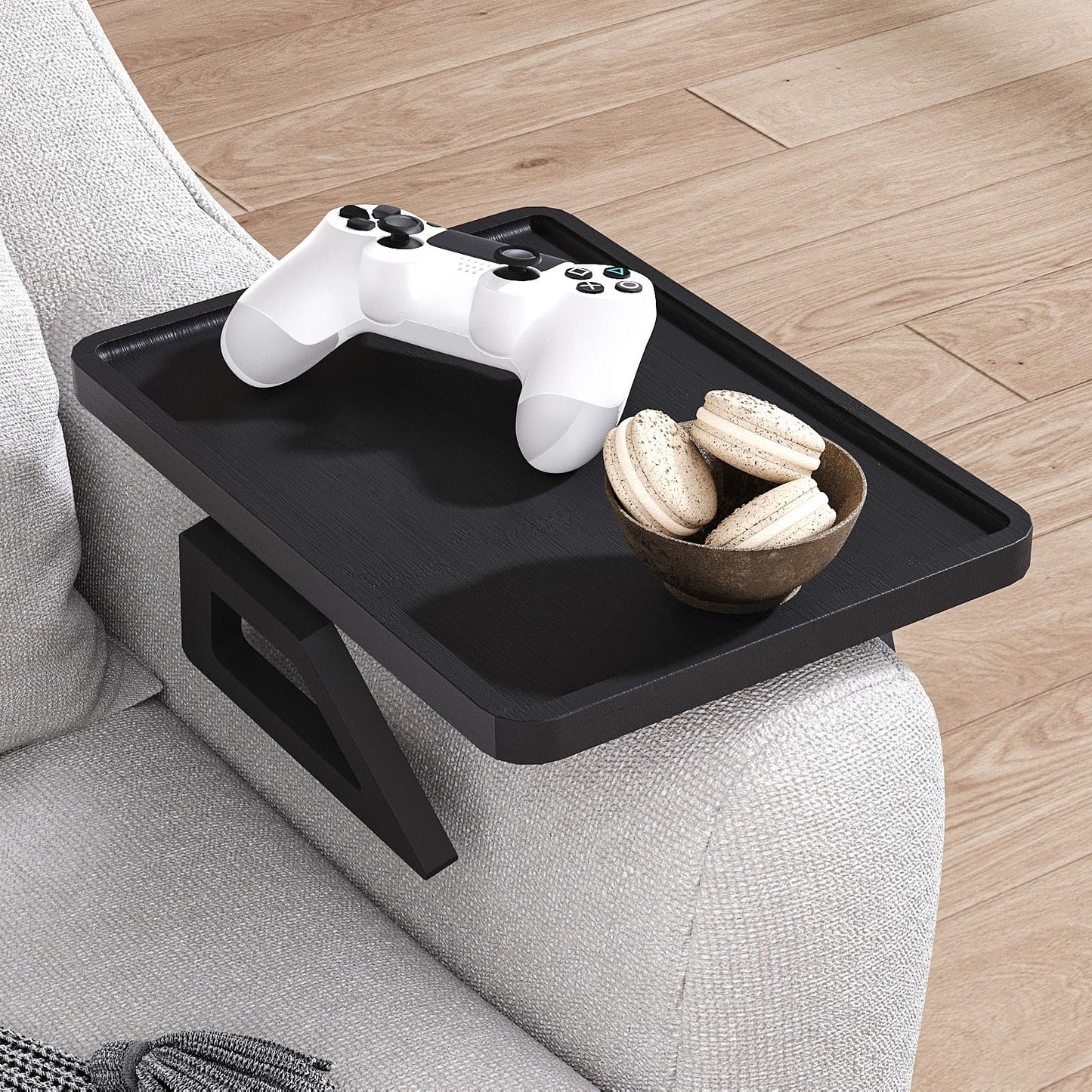 Danfoxer Couch Arm Tray,Bamboo Folding Sofa Tray,Sofa Armrest Trays Clip-On Couch Desk for Drinks,Snacks,Phone,Remote Control（Black）