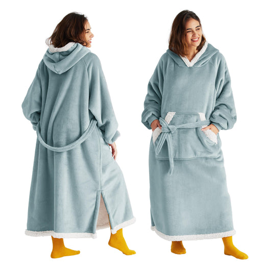 Bedsure Wearable Blanket Hoodie, Long Hooded Blanket Sweatshirt as Birthday Gifts for Women, Cozy Sherpa Hoodie for Adult, Standard, Light Green