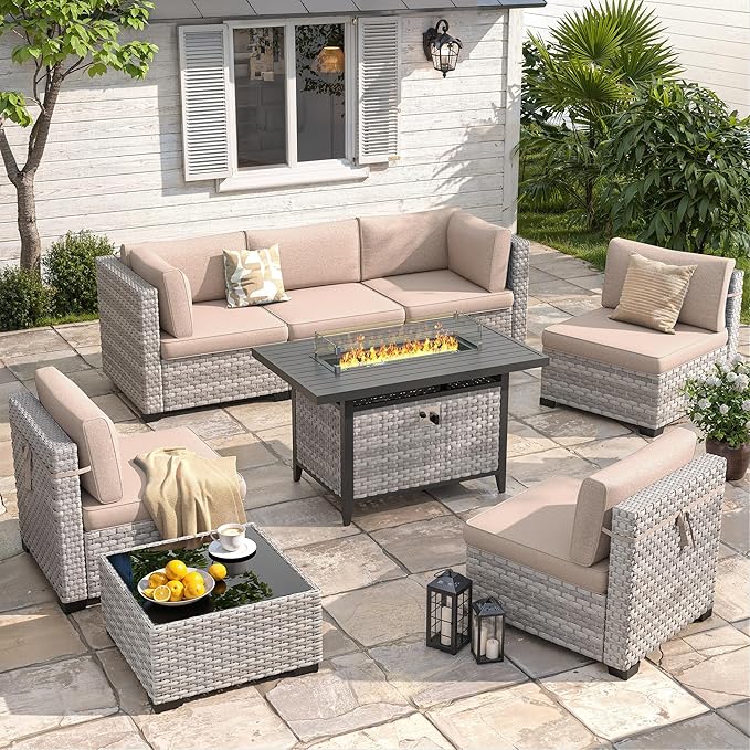 6-Seat Modern Outdoor Wicker Rattan Patio Furniture Set