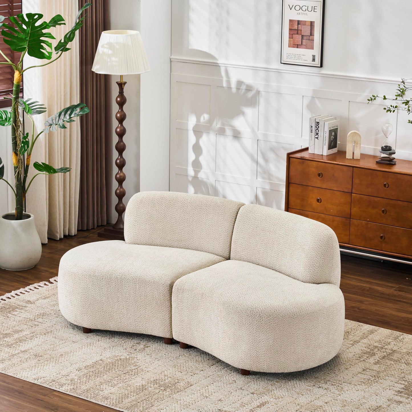 Christopher Knight Home Karia 73" Boucle Upholstered Sectional Sofa, Armless 2-Seater Home Sofa Living Room, Sturdy Wooden Frame Loveseat with Curved Design, Cloud Couch with Deep Seat, Beige