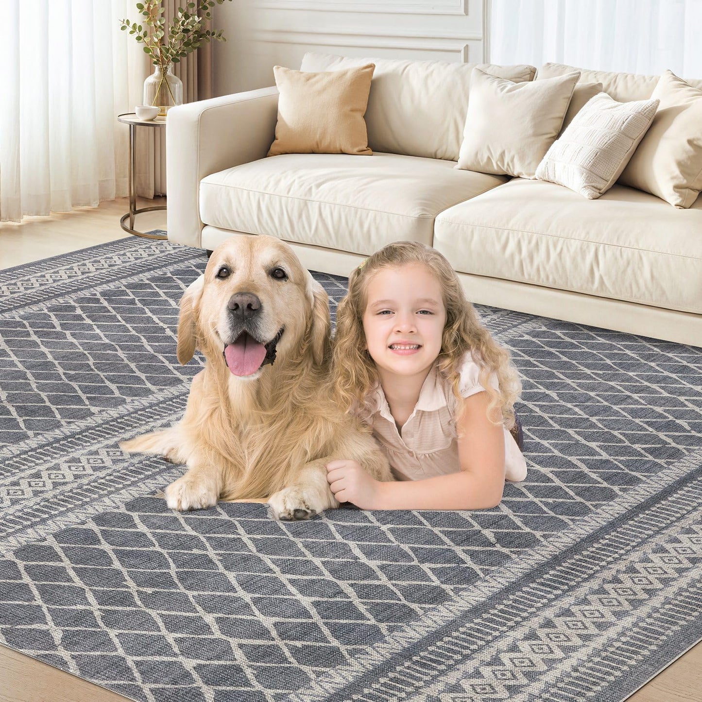 cotiled 5x7 Area Rugs Living Room Rug: Washable Boho Rugs with Non Slip Backing Large Soft Indoor Stain Resistant Carpet for Bedroom Farmhouse Dining Room Lightweight Home Decor Charcoal Grey