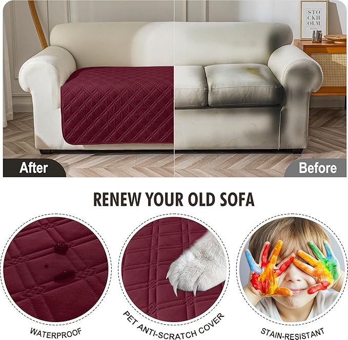 Genina Waterproof Couch Cover, Washable Anti-Slip 51 inch Loveseat Sofa Covers