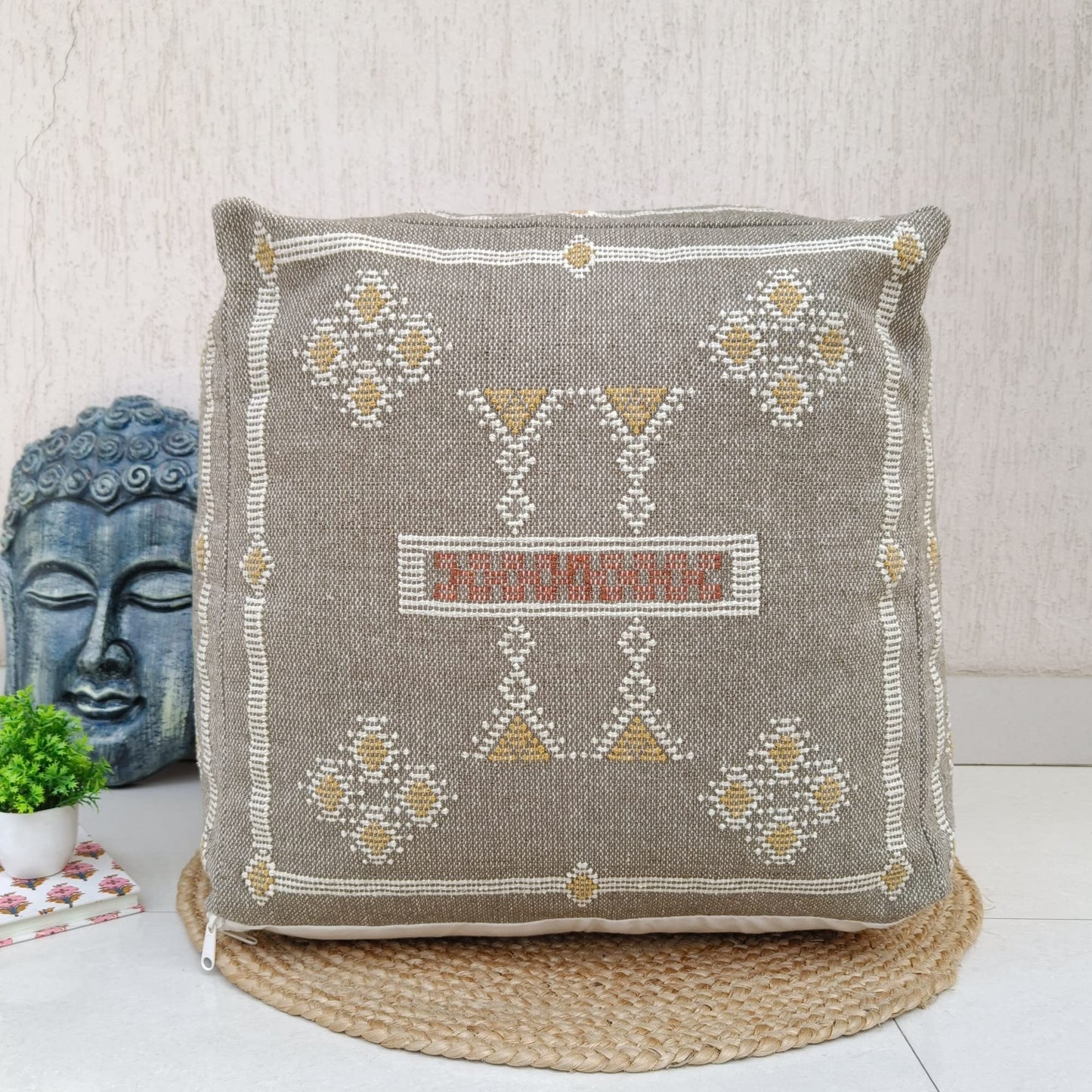 Trade Star Handcrafted Ottoman Floor Pillow Case Sabra Kilim Pouf Cover Thick Cotton Seating Pouffe Highly Durable Luxurious Stylish Footrest Pouf for Living Room Decor (Sabra Kilim Pouf Cover - 1)
