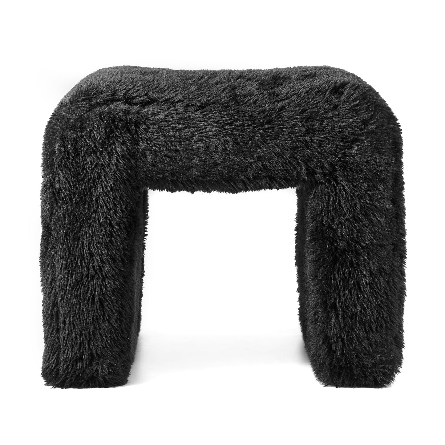 Roundhill Furniture Zorya Contemporary Faux Fur U-Shaped Ottoman, Set of 2, Black