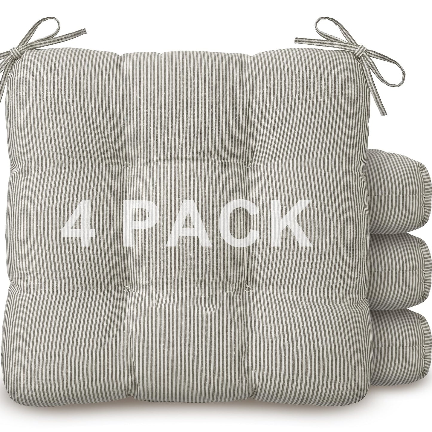Geetery Gray and White 4 Pack Ticking Stripe Chair Cushions with Ties, 16"x15" Reversible Indoor Chair Pads for Dining Chairs, Soft Kitchen Seat Cushions for Home Office Living Room