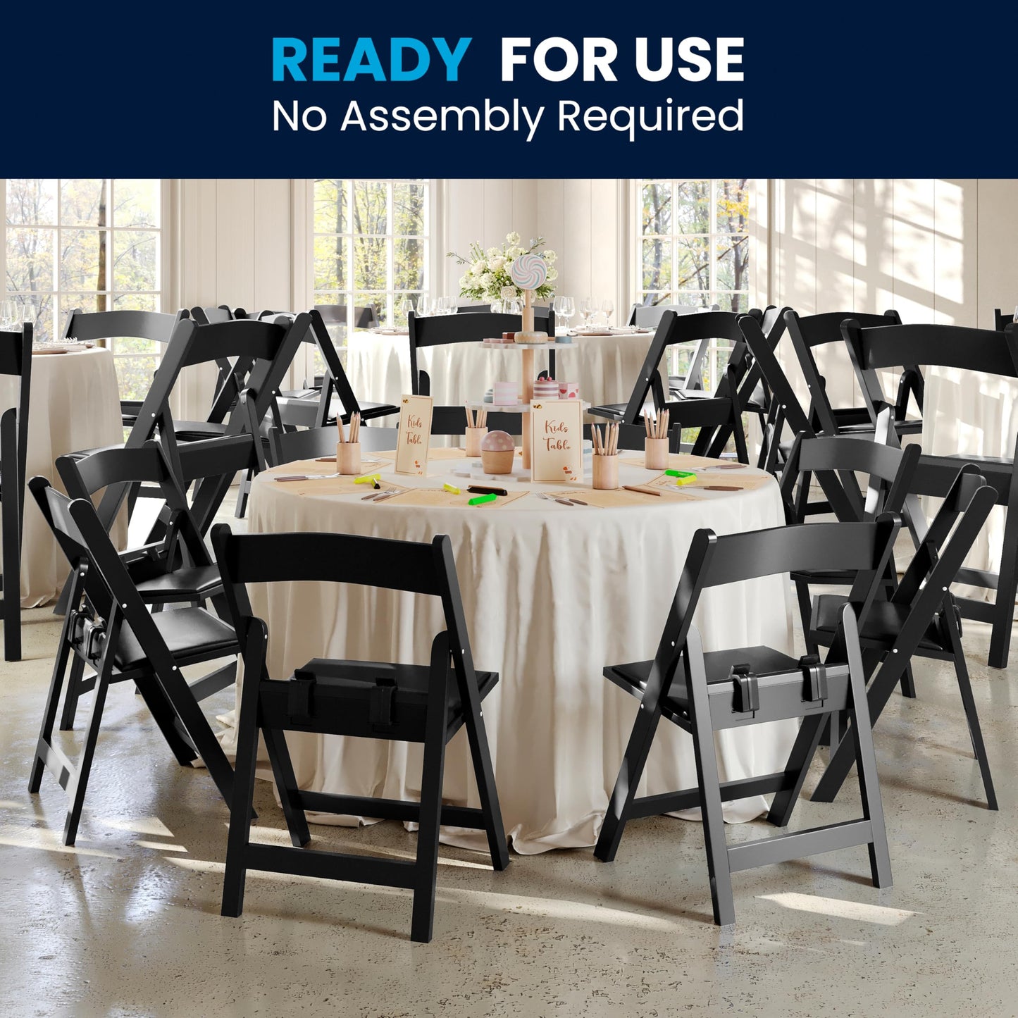 Flash Furniture Hercules Set of 2 Kids Black Resin Folding Chairs with Gray Vinyl Padded Seats