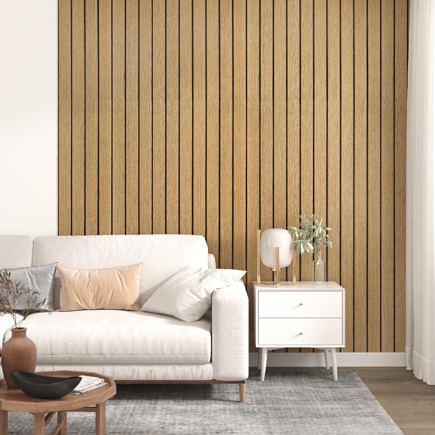 STICKEEP Brown Peel and Stick Wood Panels 3D Textured Acoustic Faux Wood Wall Slat Panel Self Adhesive Soundproof Walnut Wooden Slatted Panel Wallpaper for Bedroom Ceiling Office Studio 11.8"x118"