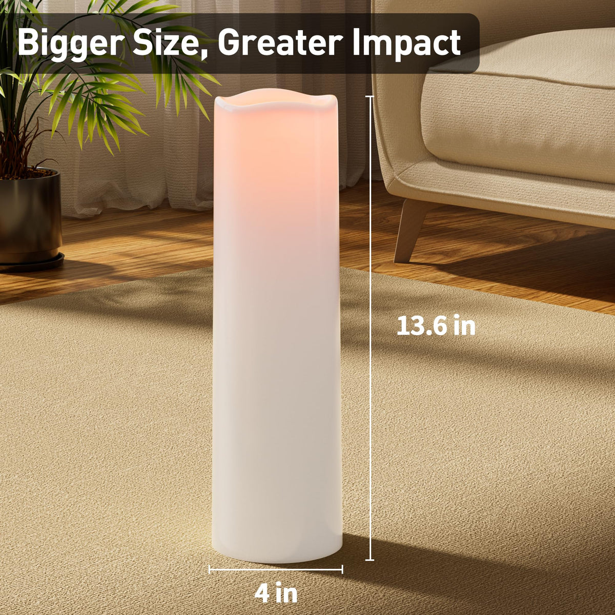 14"×4" Large Outdoor Candles with Timer Waterproof LED Flameless Pillar Candles Battery Operated with Remote Flicking Plastic for Home Decoration Porch Patio Wedding Fireplace Lantern, White 2Pcs