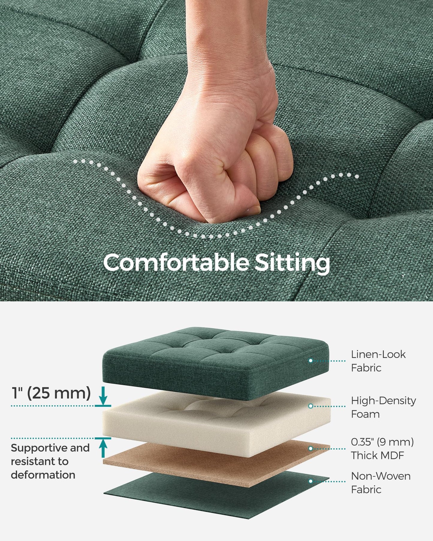 SONGMICS Mazie Collection - 30 Inches Folding Storage Ottoman Bench, Ottoman Foot Rest, End of Bed Bench, Storage Chest, Load 660 lb, for Living Room, Bedroom, Entryway, Retro Green ULSF047C01
