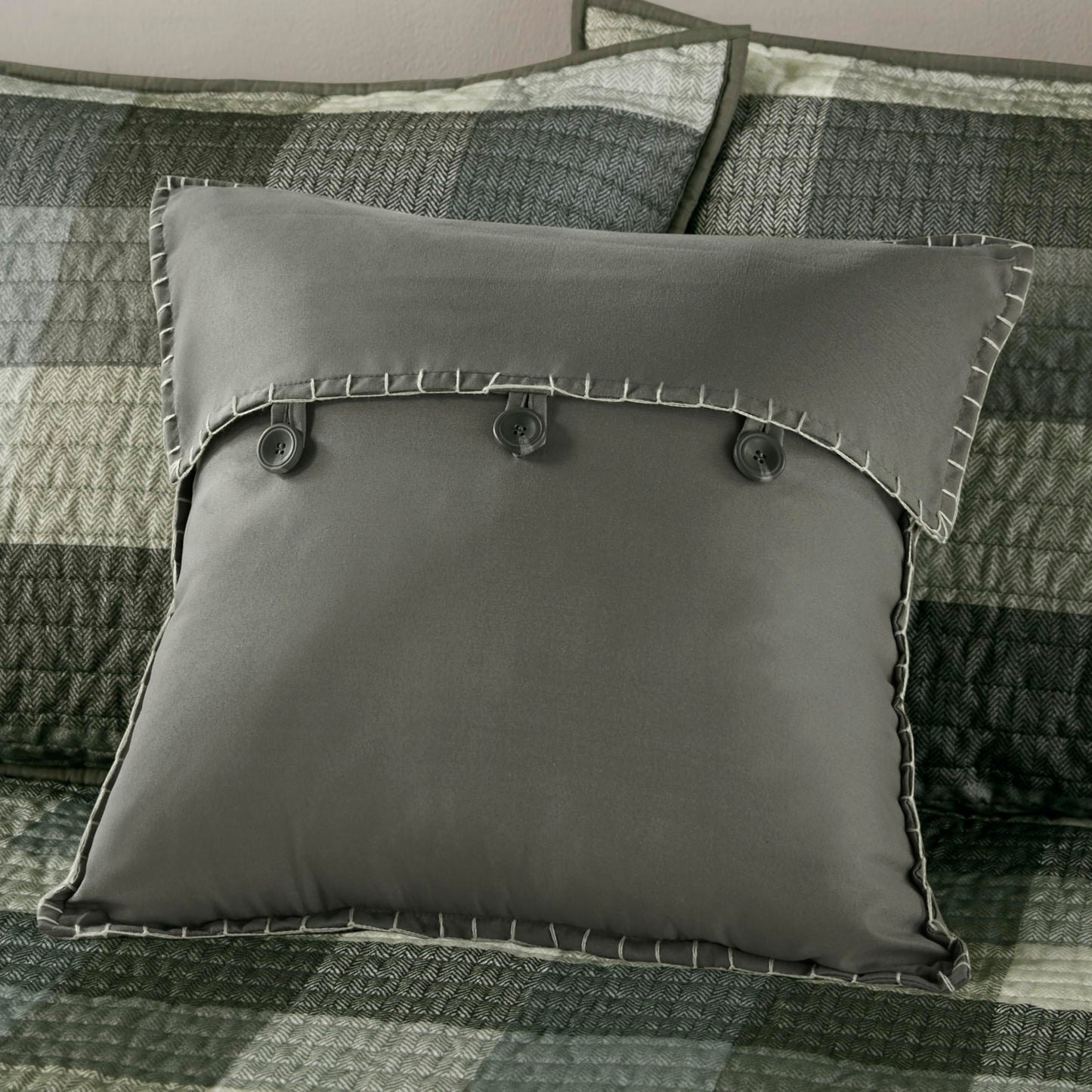 Madison Park Ridge Daybed Cover Set - Cabin Lodge Plaid Herringbone Print Reversible Design, All Season Luxury Bedding with Bedskirt, Matching Shams, Decorative Pillow, 39"x75", Grey 6 Piece