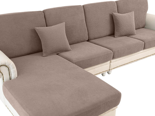 LA MEACK Couch Cushion Covers for Sectional Sofa L Shape Washable Separate Seat Chaise Couch Cover Stretch Sofa Slipcovers with 2 Pcs Pillowcases(3 Seater + 1 Chaise, Khaki)
