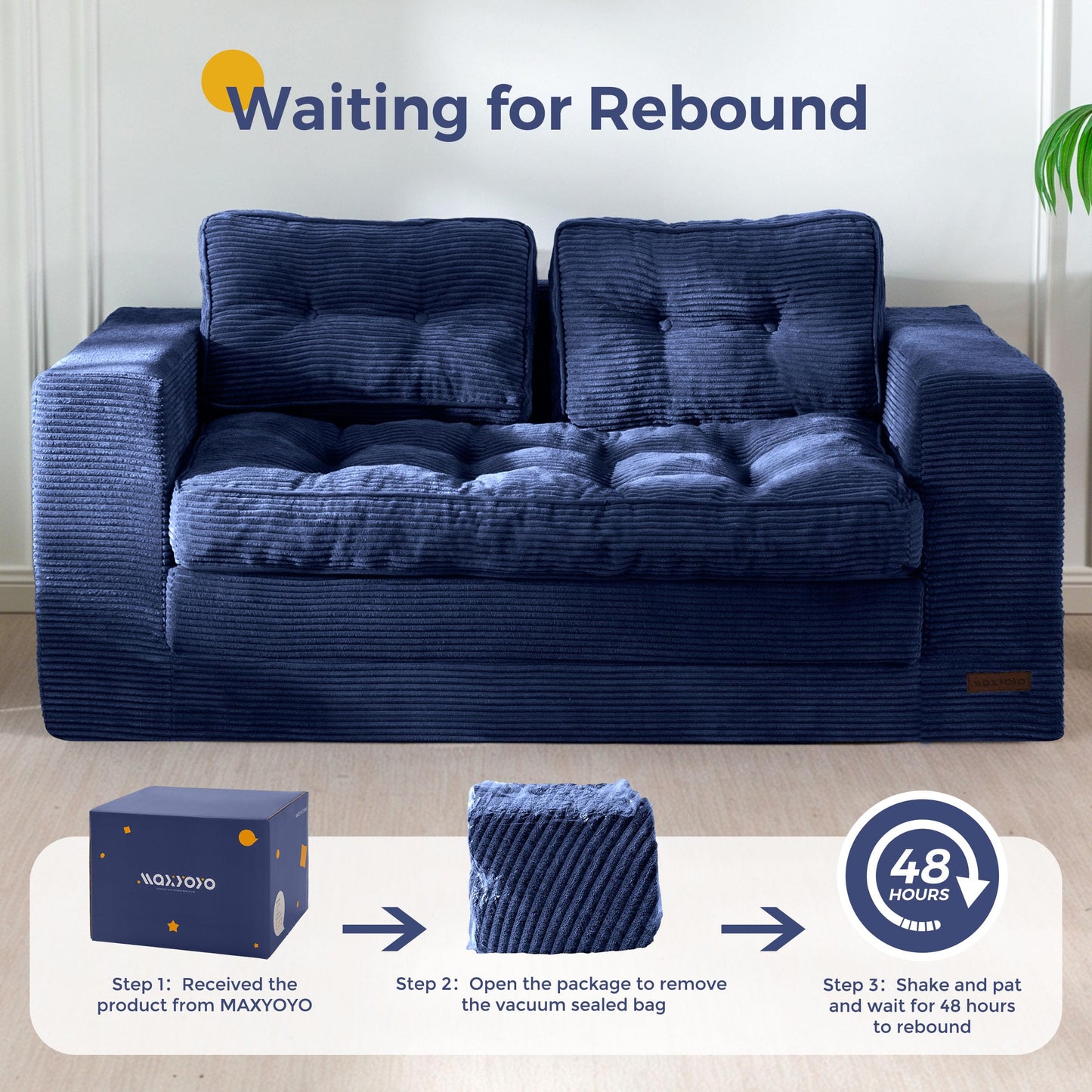MAXYOYO Convertible Sofa Bed, Pull Out Loveseat Sofa Couch, 2 in 1 Folding Couch Bed, Fold Out Floor Couch with Pillows for Living Room Lounge, Navy
