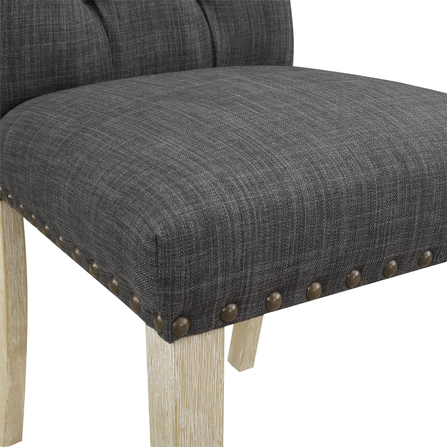 OSP Home Furnishings Preston Dining Chair 2-Pack with Button Tufted Back and Antique Bronze Nailhead Trim, Charcoal Fabric