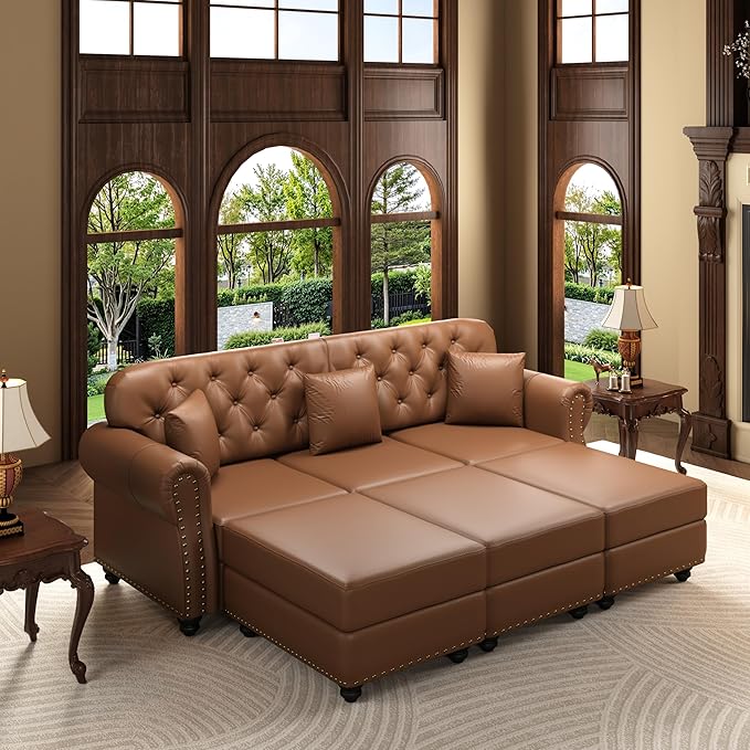 KEIKI 83" Faux Leather Chesterfield Sofa