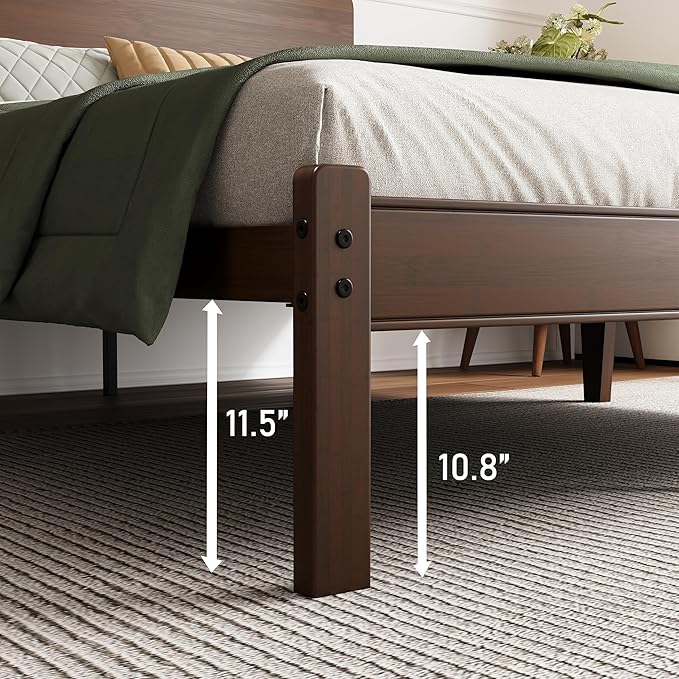 BOSRII 14in High Solid Bamboo Wood Platform Queen Size Bed Frame