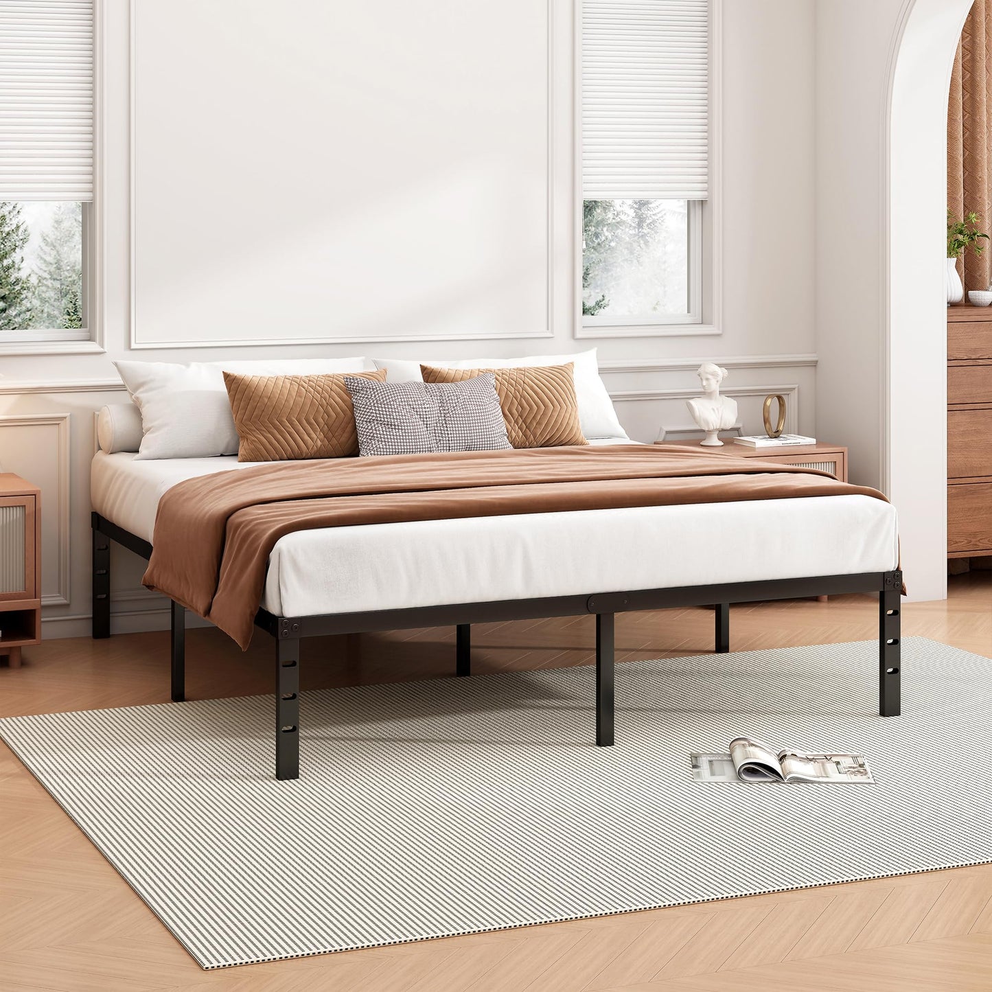 Hafenpo 18 Inch Full Bed Frame - Sturdy Metal Platform Full Size, No Box Spring Needed, Heavy Duty, Easy Assembly, Strong Bearing Capacity, Under Bed Storage, Black