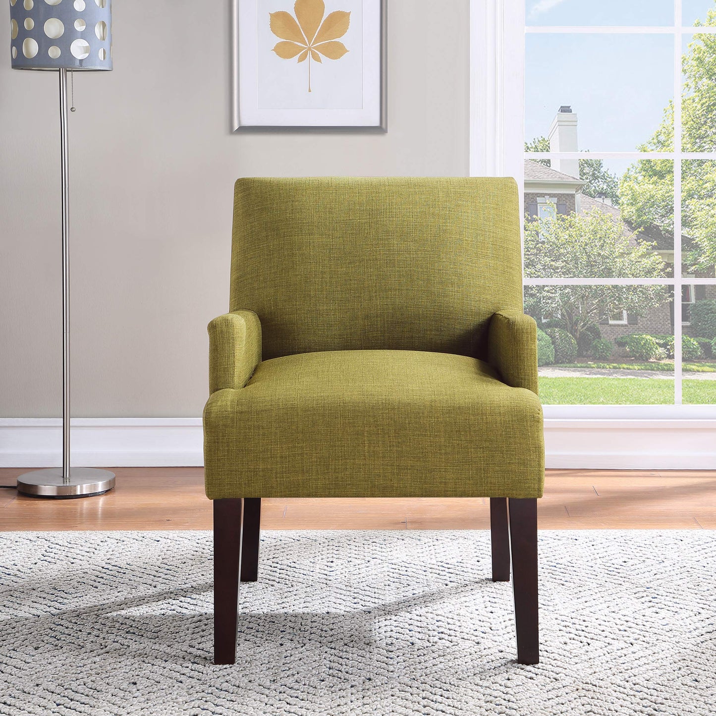 OSP Home Furnishings Main Street Upholstered Guest Chair with Espresso Finish Accents, Green Fabric