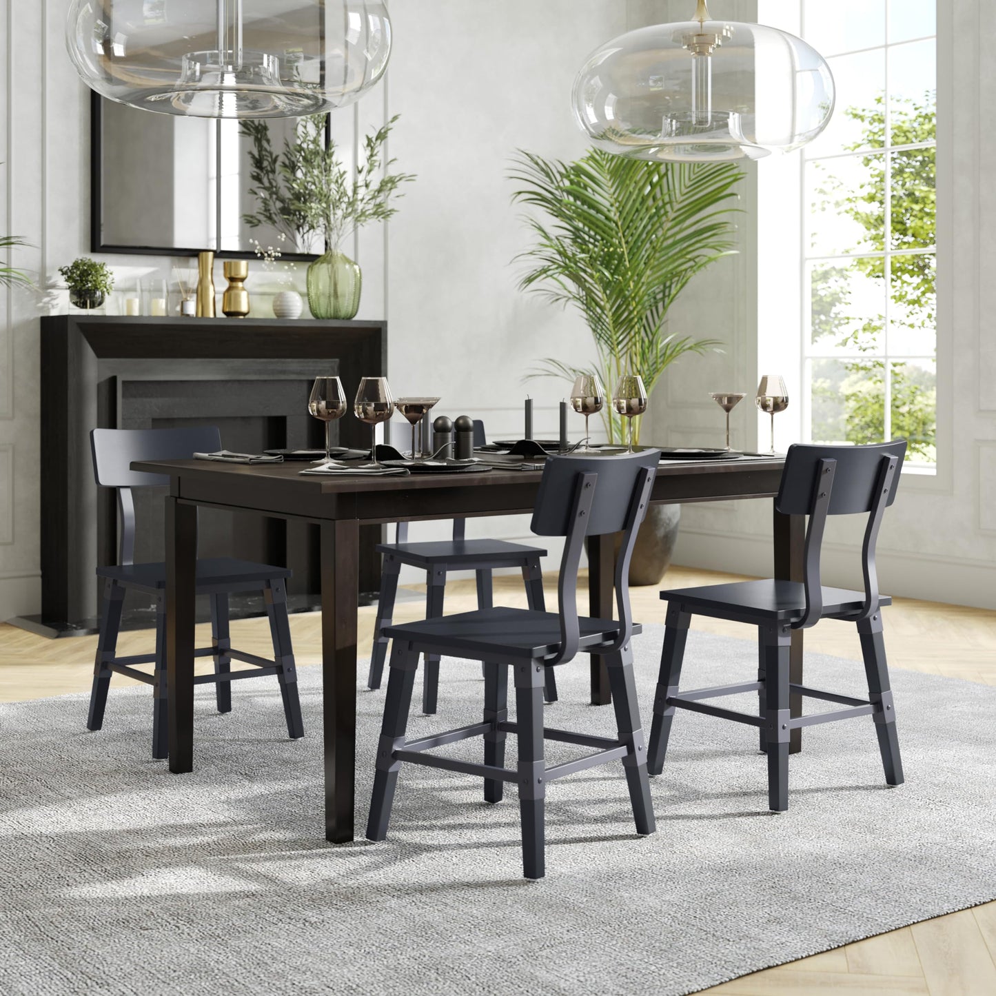 Flash Furniture Jackson Commercial Industrial Wood Dining Chair, Solid Beechwood Frame, Support Bar, Set of 2, Black