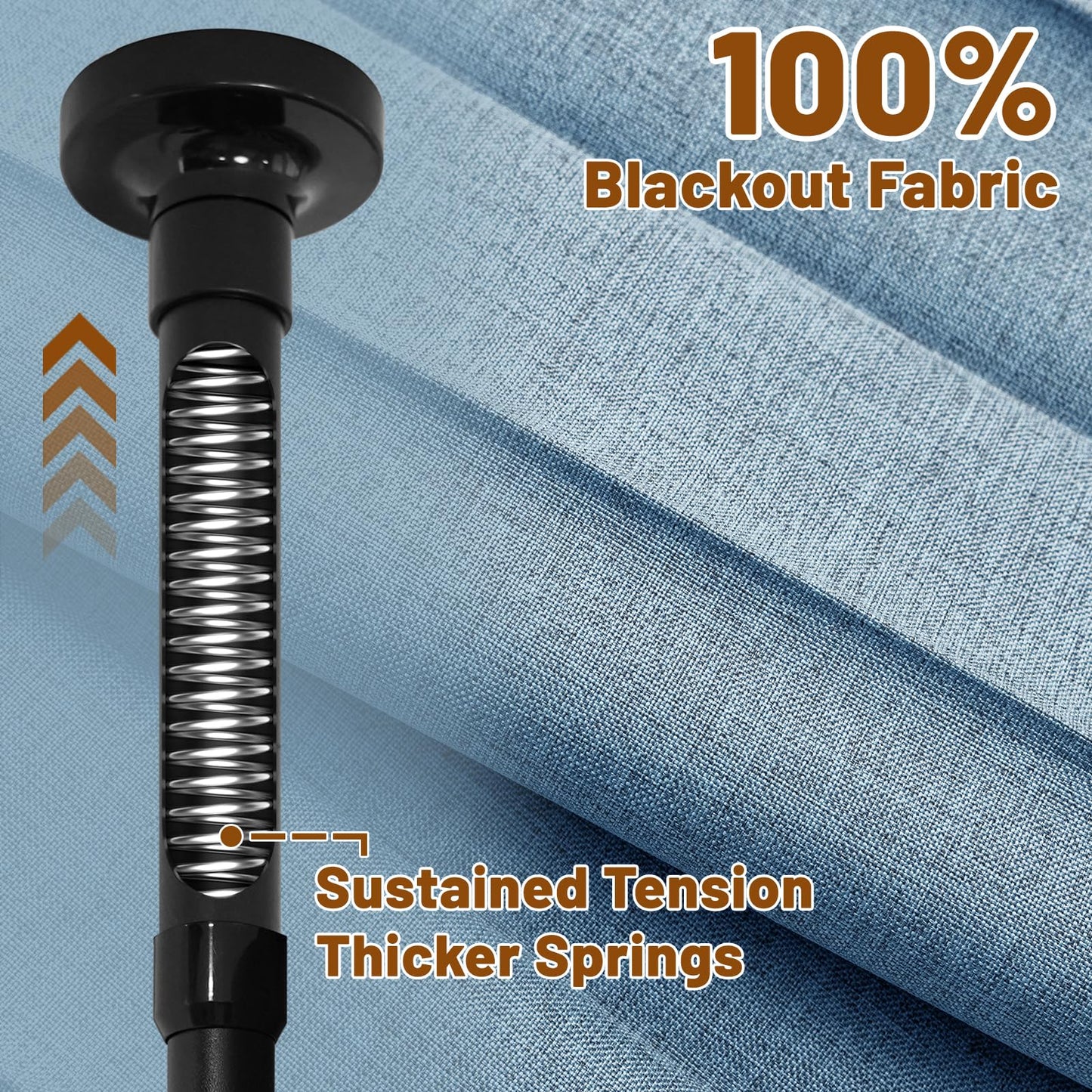 AJAZZ Room Divider Curtain (2 Panels, Blue, W100 x L96 in)+ Tension Curtain Rod No Drilling (H) 43-120×(W) 35-200 in, for Privacy/Soundproof Curtains, Heavy Duty Wall Separator