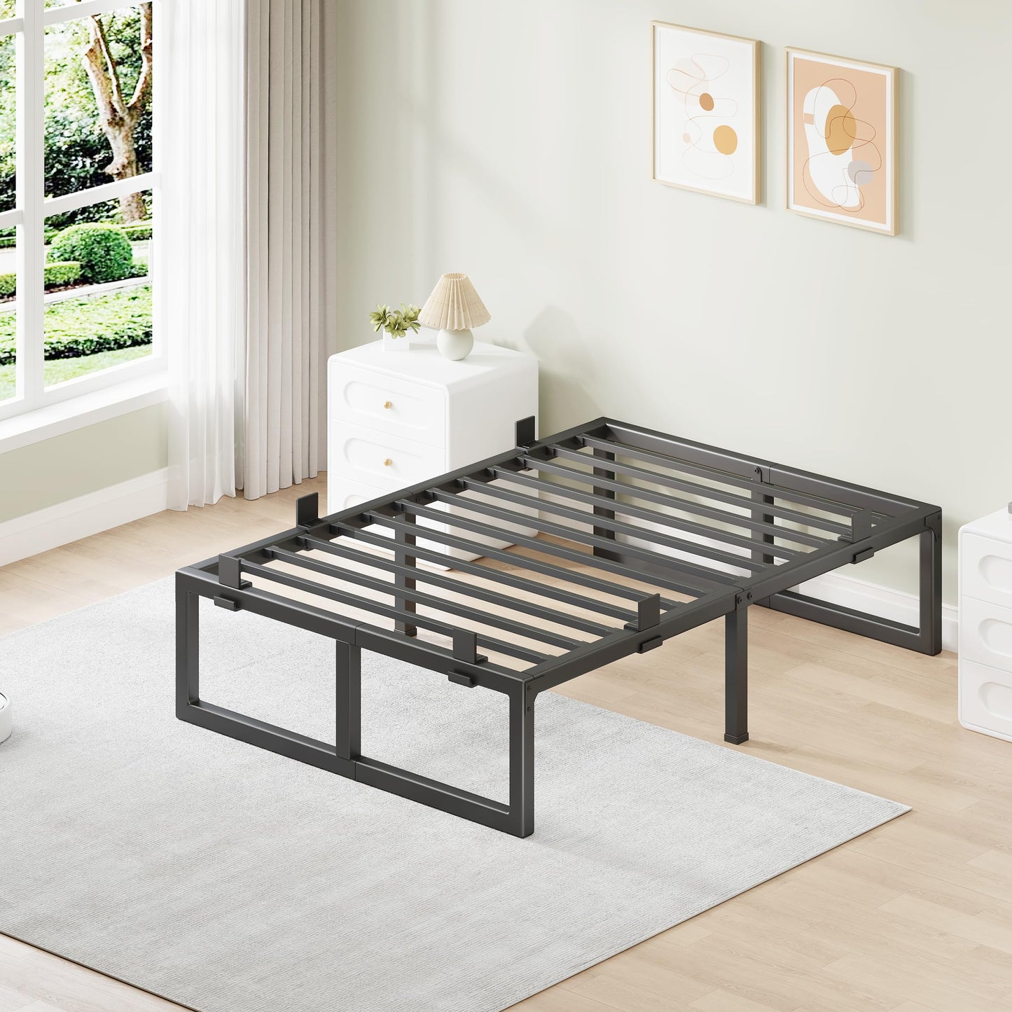 Cresyfu Twin Bed Frames, 18 Inch Metal Platform Bed Frame with Squeak Free U-Slot Design, 6 Non-Slip Guards, 3500lbs Heavy Duty Steel Slat Support, No Box Spring Needed, Under Bed Storage, Black
