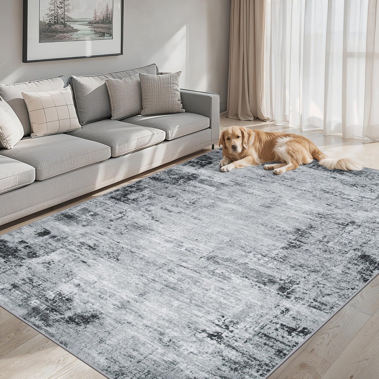 8x10 Area Rugs for Living Room - Washable Rug Modern Abstract Soft Large Neutral Non-Slip Carpet Indoor Floor Thin Carpets for Bedroom Dining Room Farmhouse Nursery Home Office Black
