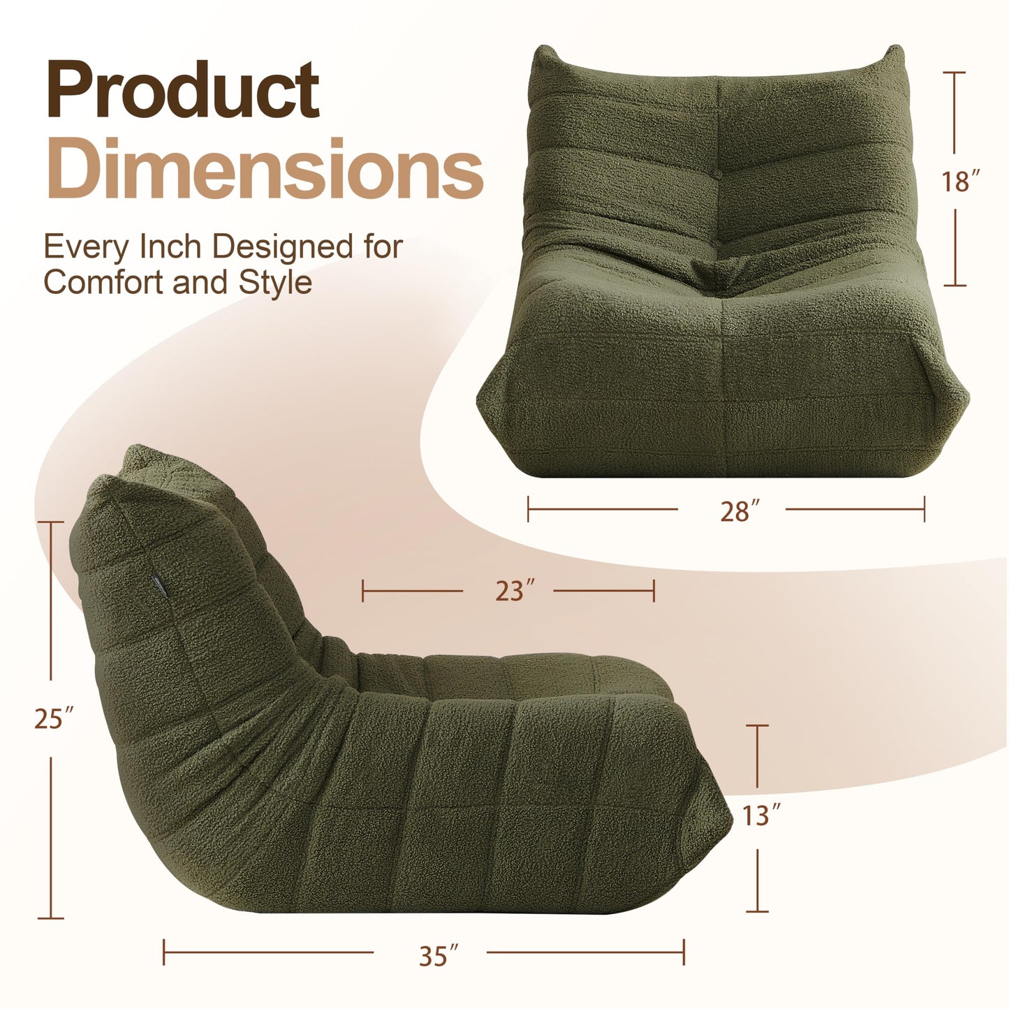 Gazecaia Comfy Bean Bag Chair for Adults Teens | Fireside Floor Lounge Chair, Soft Teddy High-Resilience Memory Foam Bean Bag Couch with Non-Slip Base, for Living Room Bedroom Apartment Office, Green