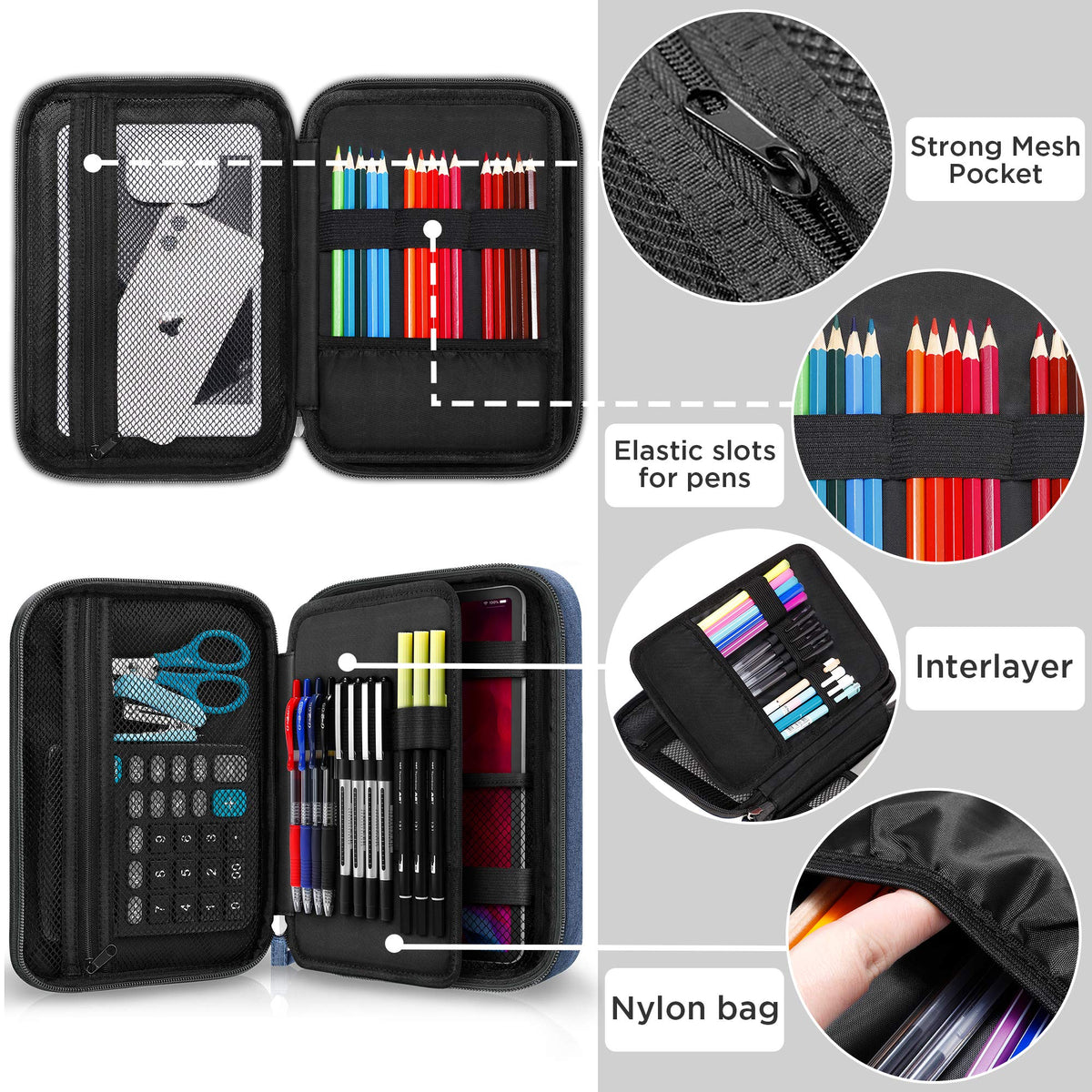 Zannaki Big Capacity Storage Pouch Marker Pen Pencil Case Simple Stationery Bag Box Art Tool & Sketch Storage Boxes for Bullet Journal Middle High School Office College Student Girl Women Adult Teen
