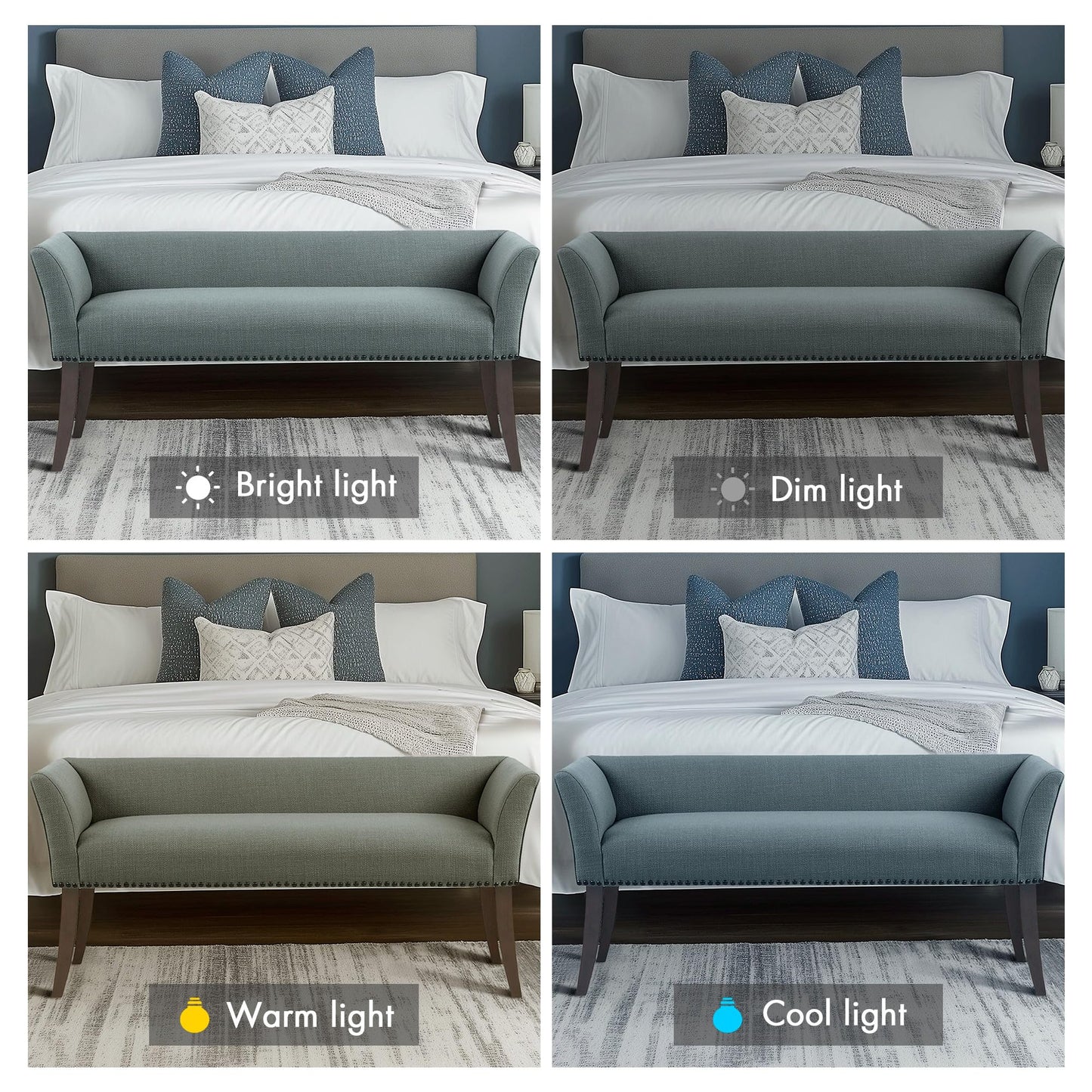 Madison Park Accent Bench, Upholstered with Nailhead Trim, & Padded Seat Entryway Bench Small, End of Bed Bench with Back, 49.5" W x 19.25" D x 23" H, Slate Blue