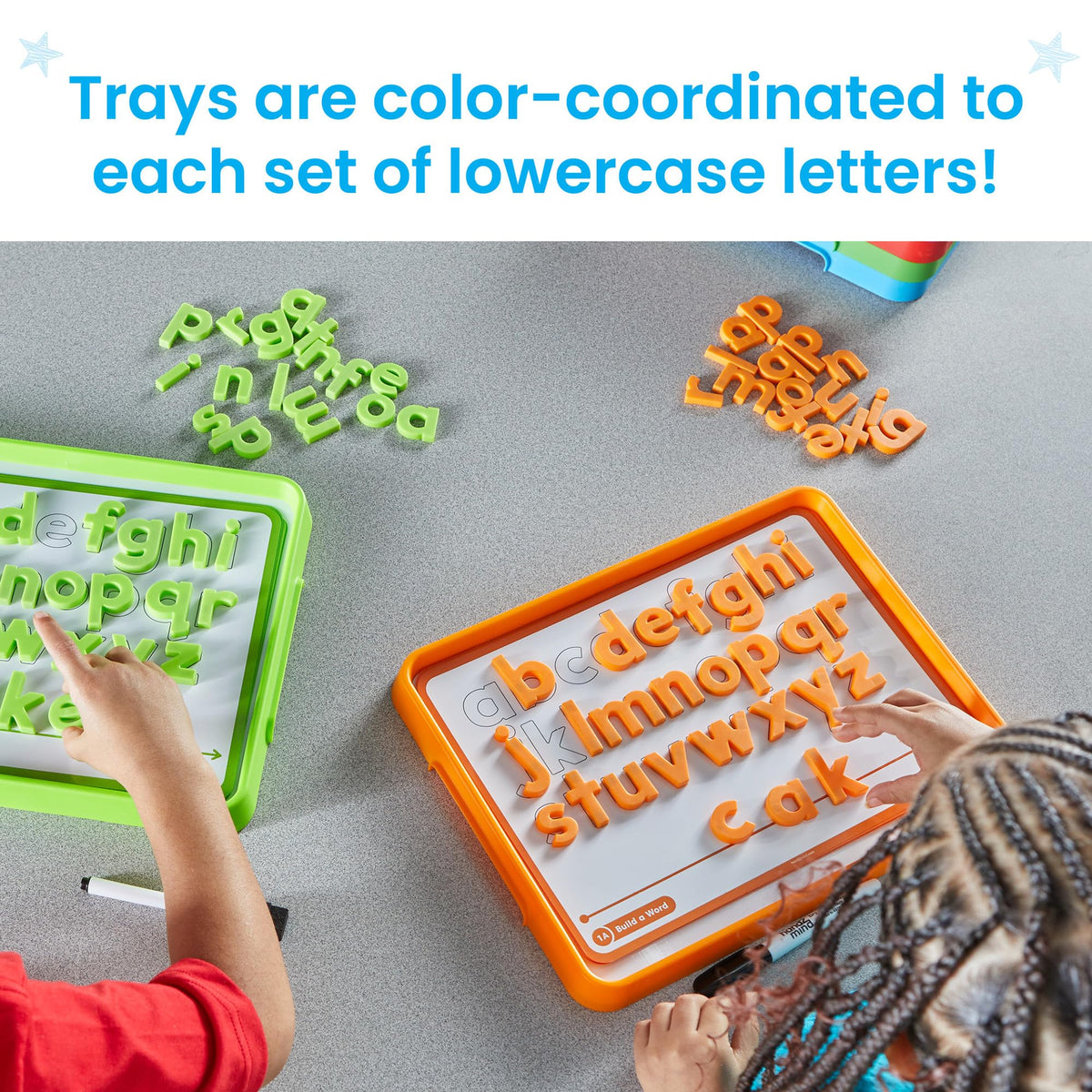 hand2mind Alphabet Word Work Small Group Set, Lowercase Magnetic Letters, Magnetic Letter Trays, Phonics Manipulatives, Phonemic Awareness Activities, Science of Reading Classroom Materials (Set of 6)