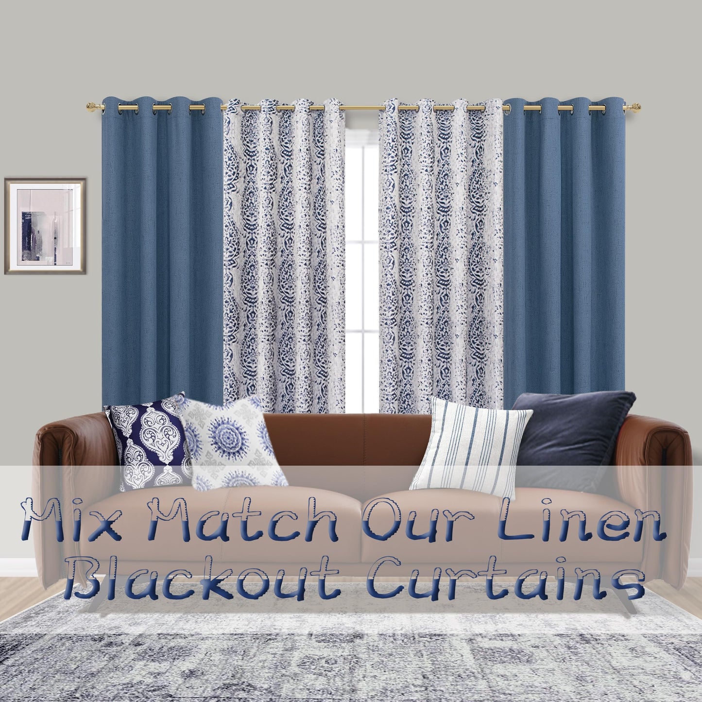 Mrs.Naturall 108 Inch Farmhouse Blackout Curtains, 9FT Damask Jacquard Luxury Grommet Drapes for Living Room Bedroom, 2 Panels Set, 9 FT Length 52'' L x 108'' W, Navy Blue