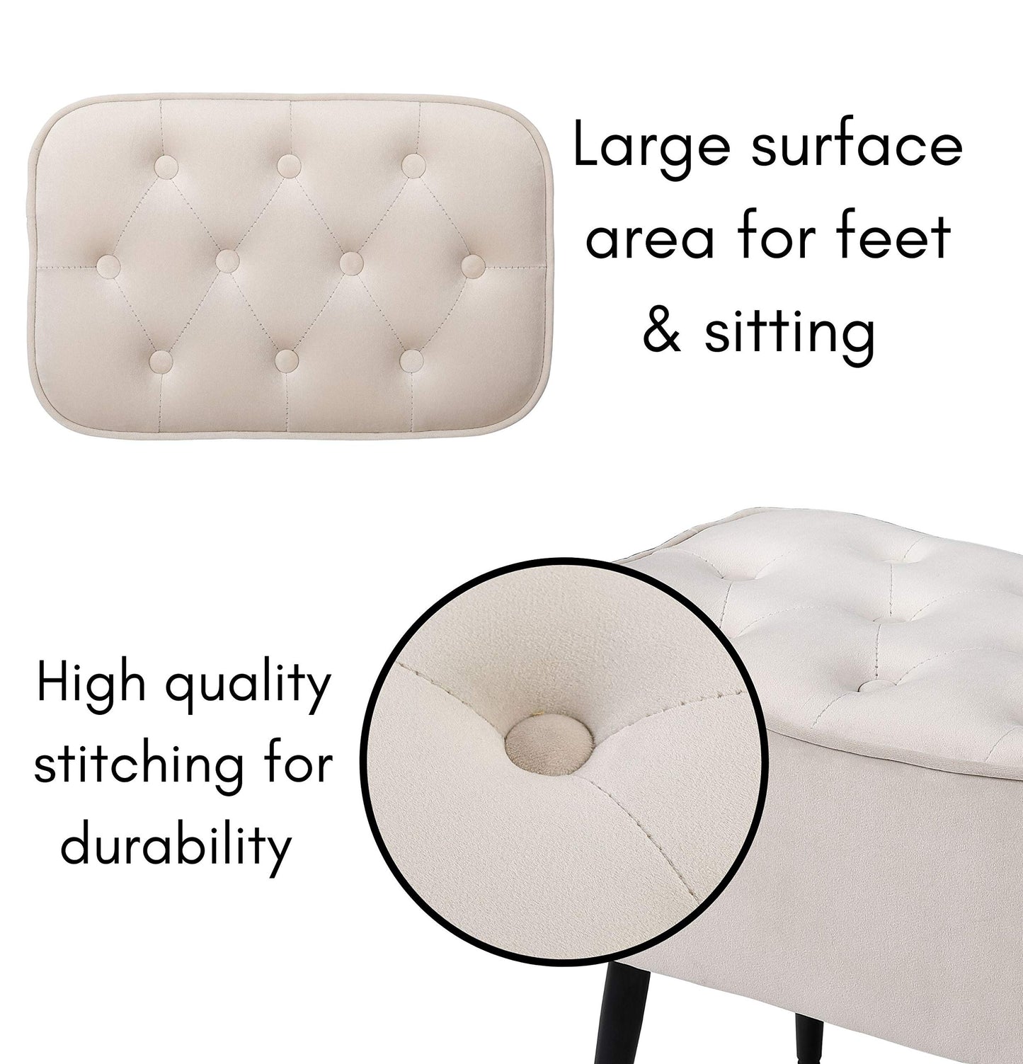 BIRDROCK HOME Tufted Curve Ottoman Velvet Foot Stool - Modern Upholstered Padded Footrest for Living Room or Bedroom - Small Cushioned Accent Chair for Couch, Sofa, or Extra Seating (Tan)