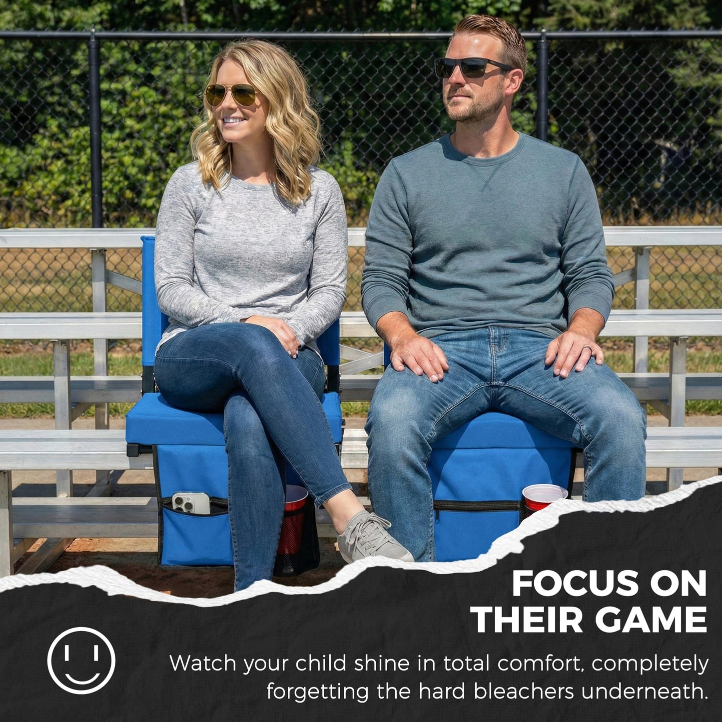 SPORT BEATS Stadium Seats with Back Support Bleacher Chairs with Back and Cushion Thick Padded Bleacher Seats Includes Shoulder Strap